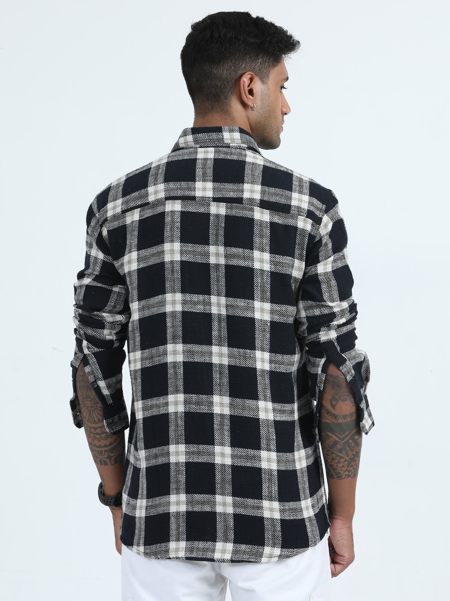 Drill Black White Check Shirt For Men