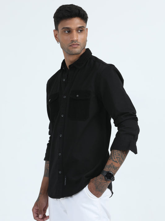 Twill Rfd Full Sleeve Regular Fit Black Shirt Men