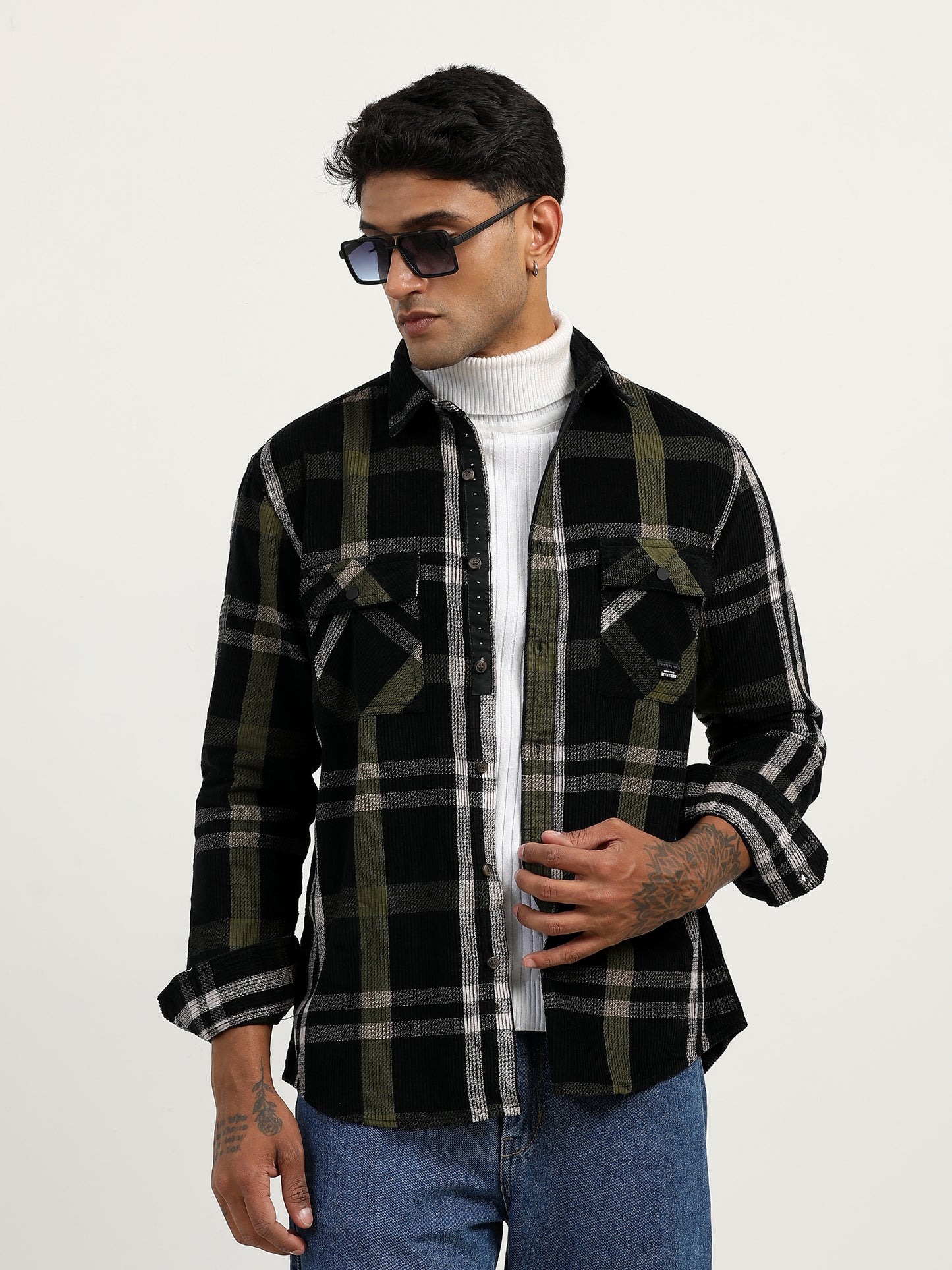  Corduroy Printed Navy Shacket Checked Shirt ​