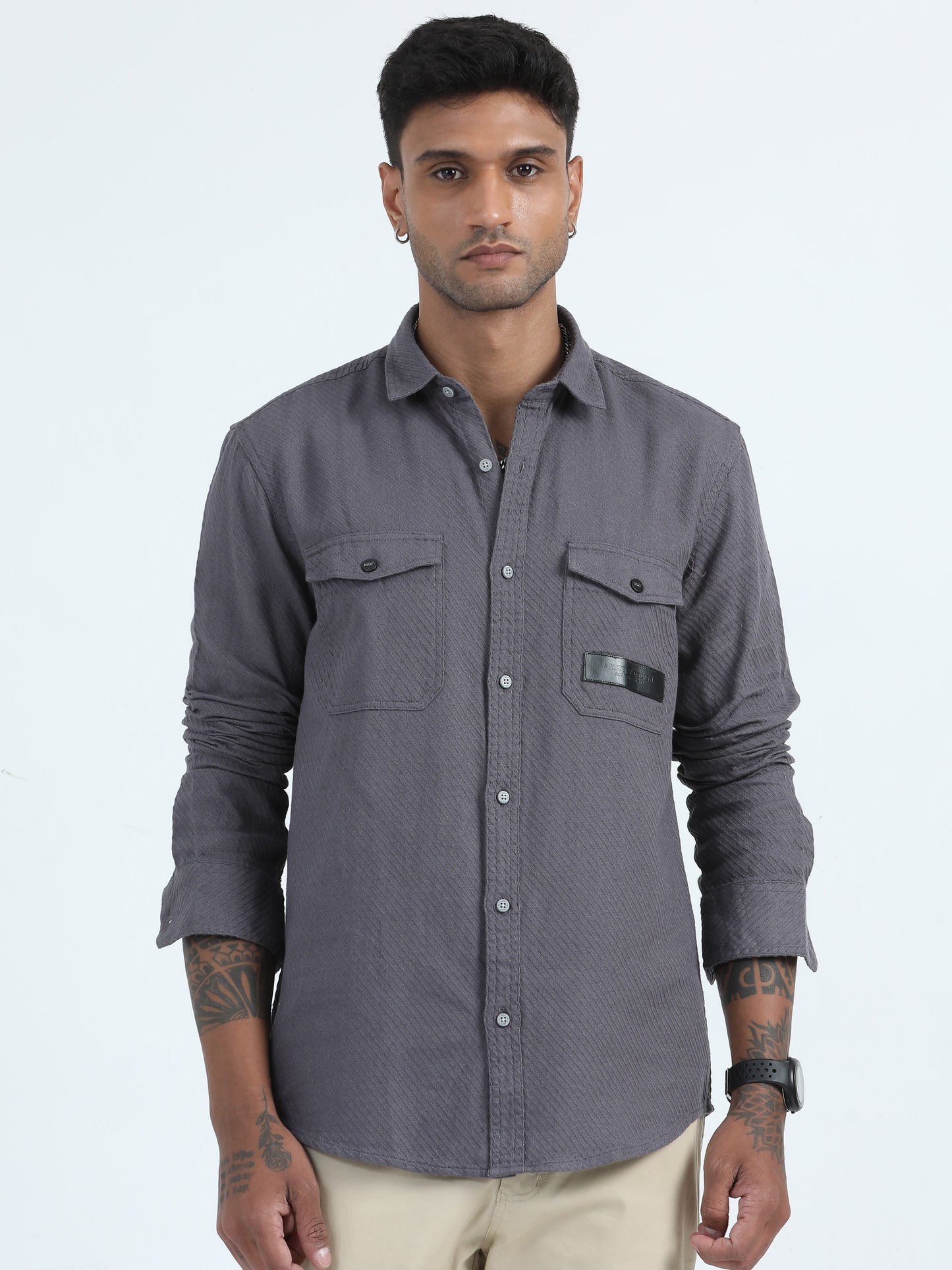 Cross Weave Dobby Grey Colour Shirt For Men