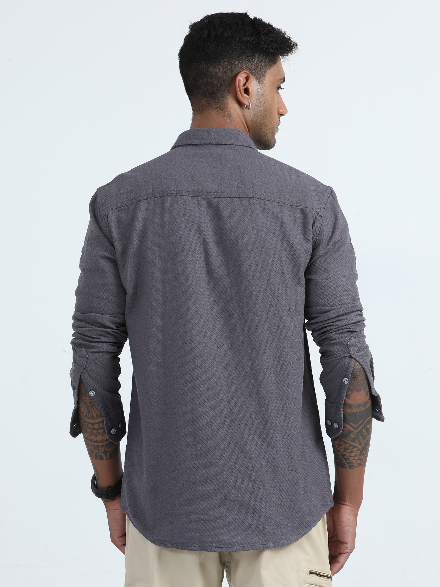 Cross Weave Dobby Grey Colour Shirt For Men