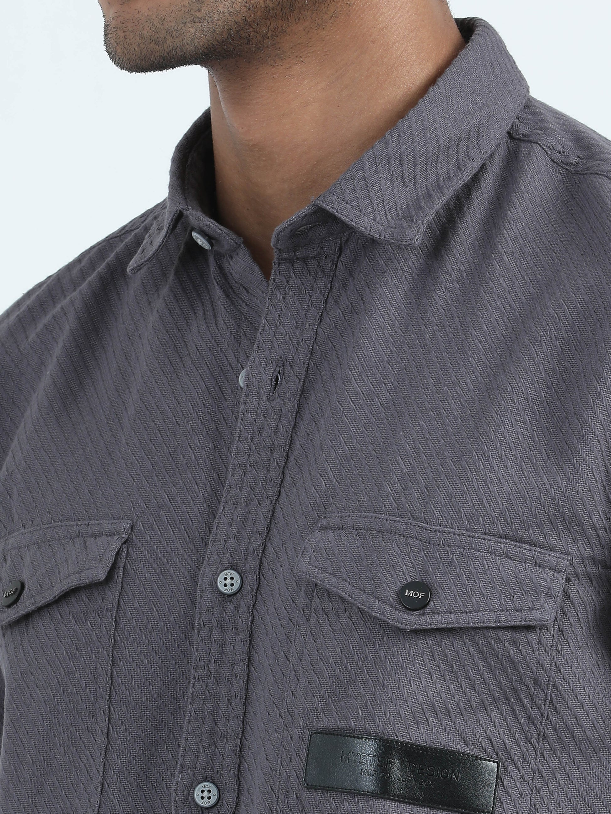 Cross Weave Dobby Grey Colour Shirt For Men