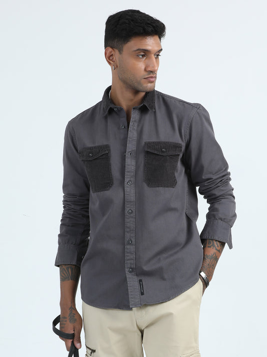 Twill Rfd Grey Full Sleeve Shirt Mens