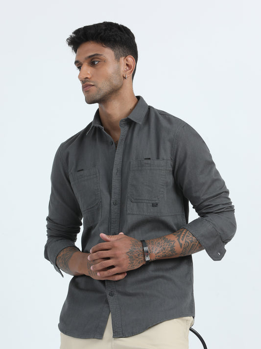 Casual Zebra Dobby Grey Shirt For Men