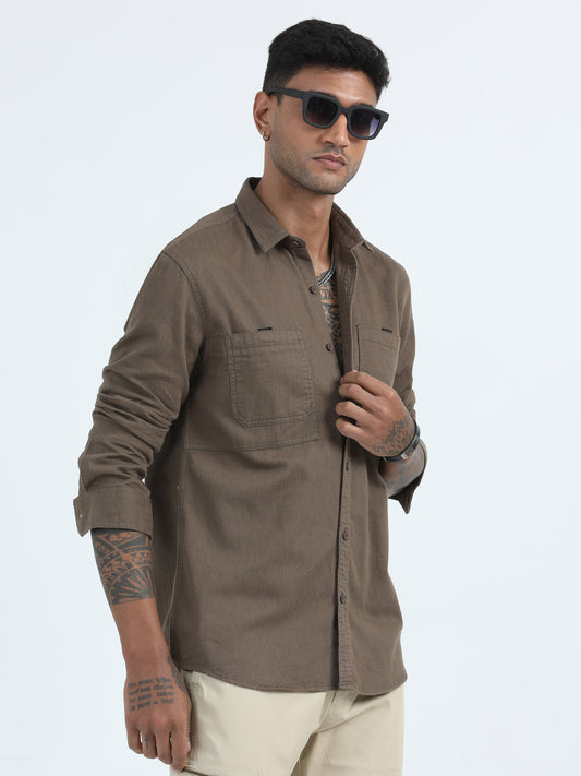  Trendy Zebra Dobby Khaki Shirt Men