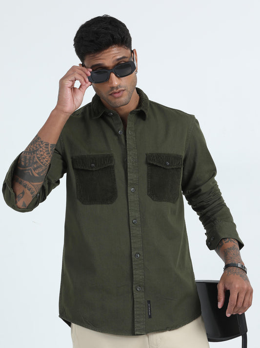 Twill Rfd Olive Green Full Sleeve Shirt For Men