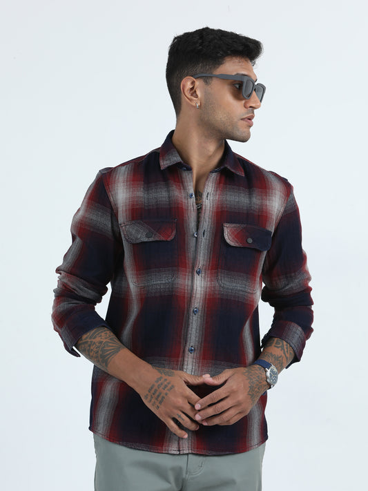 Haring Bane Indgo Red Full Sleeve Check Shirt Men