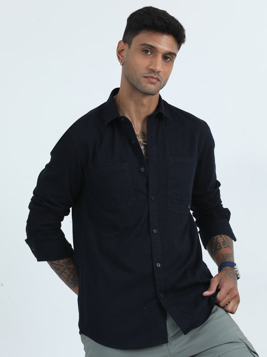 Zebra Dobby Navy Blue Full Sleeve Shirt For Men