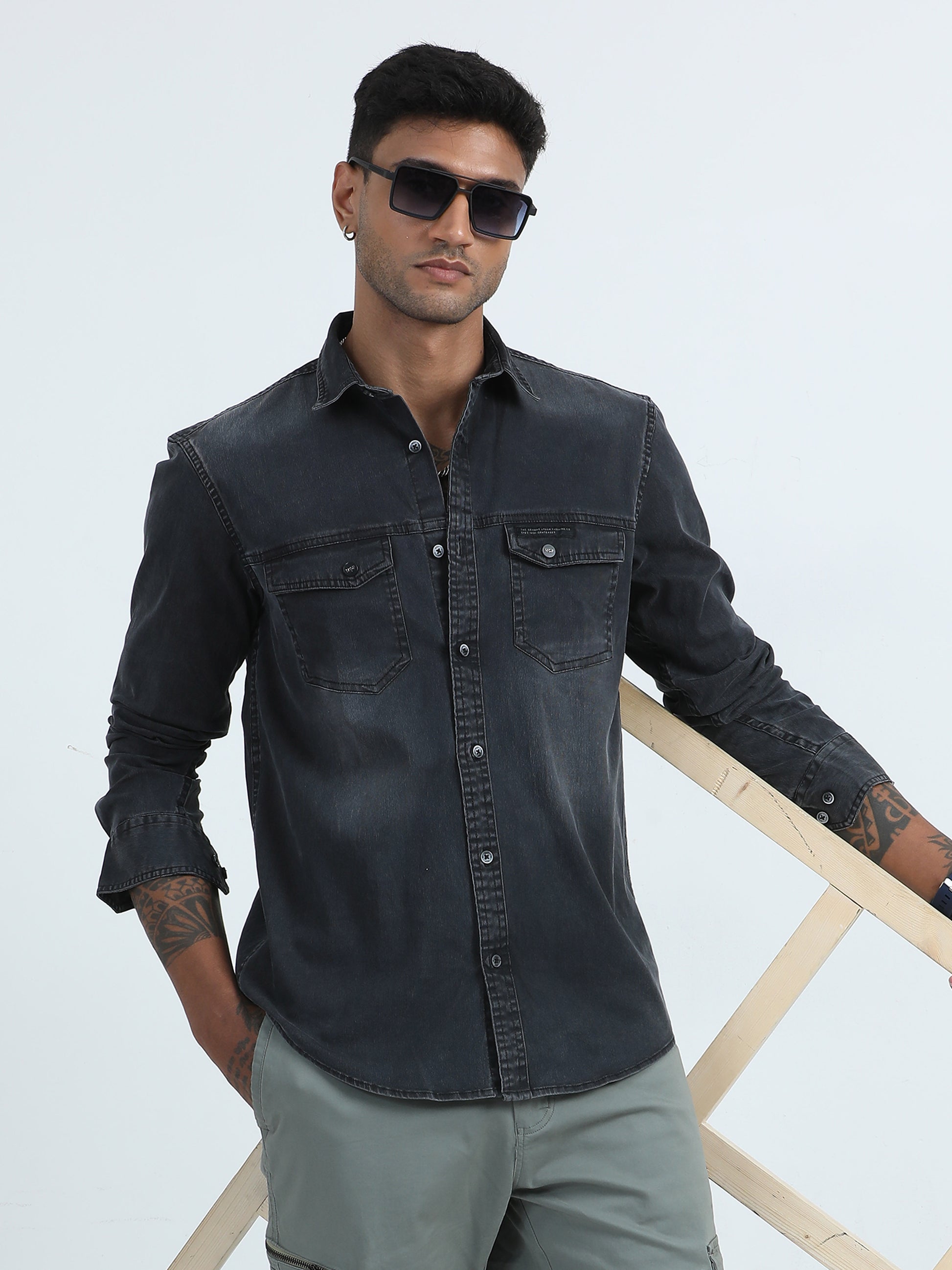 Denim Black Corduroy Shirt For Men