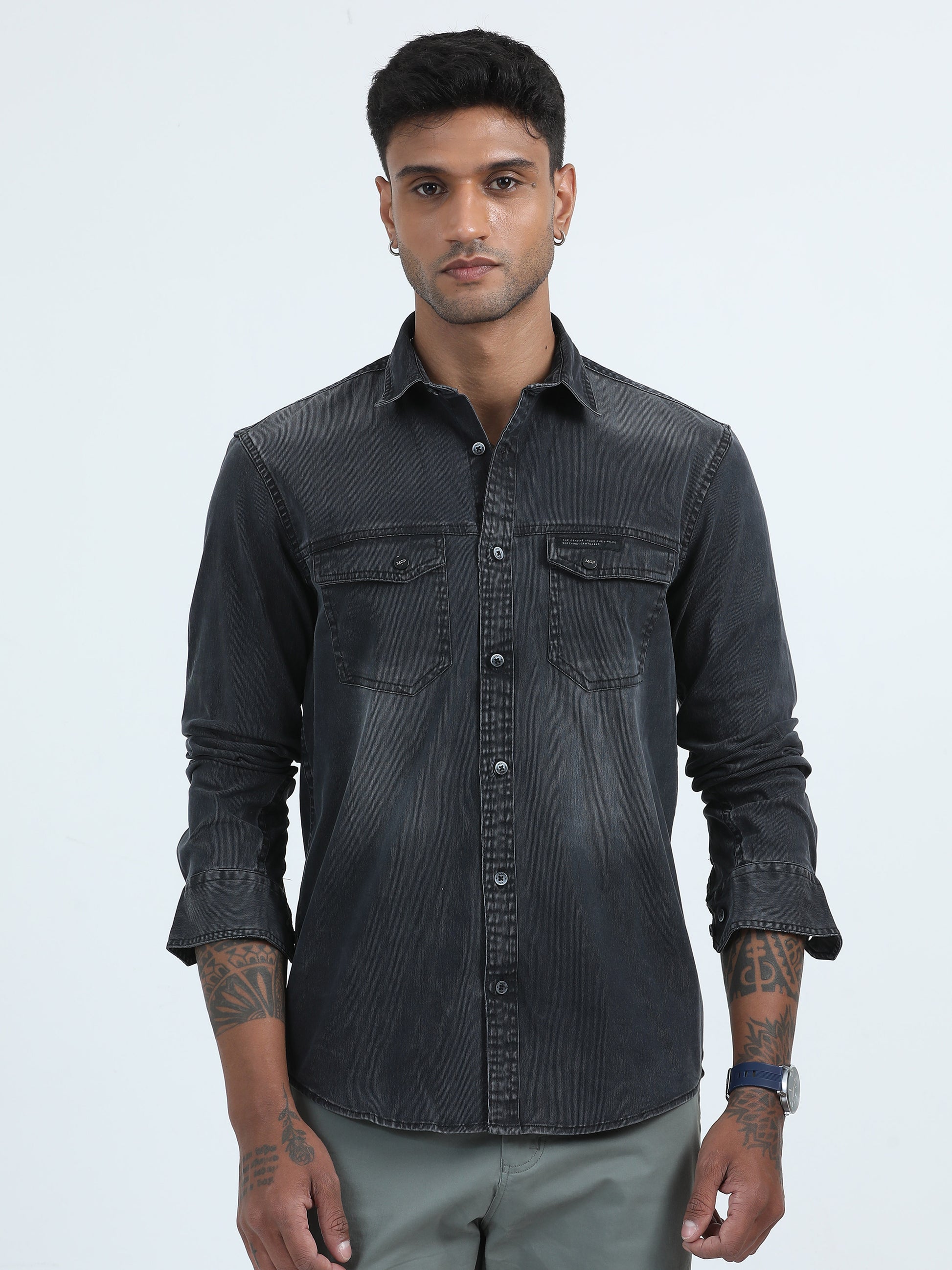 Denim Black Corduroy Shirt For Men