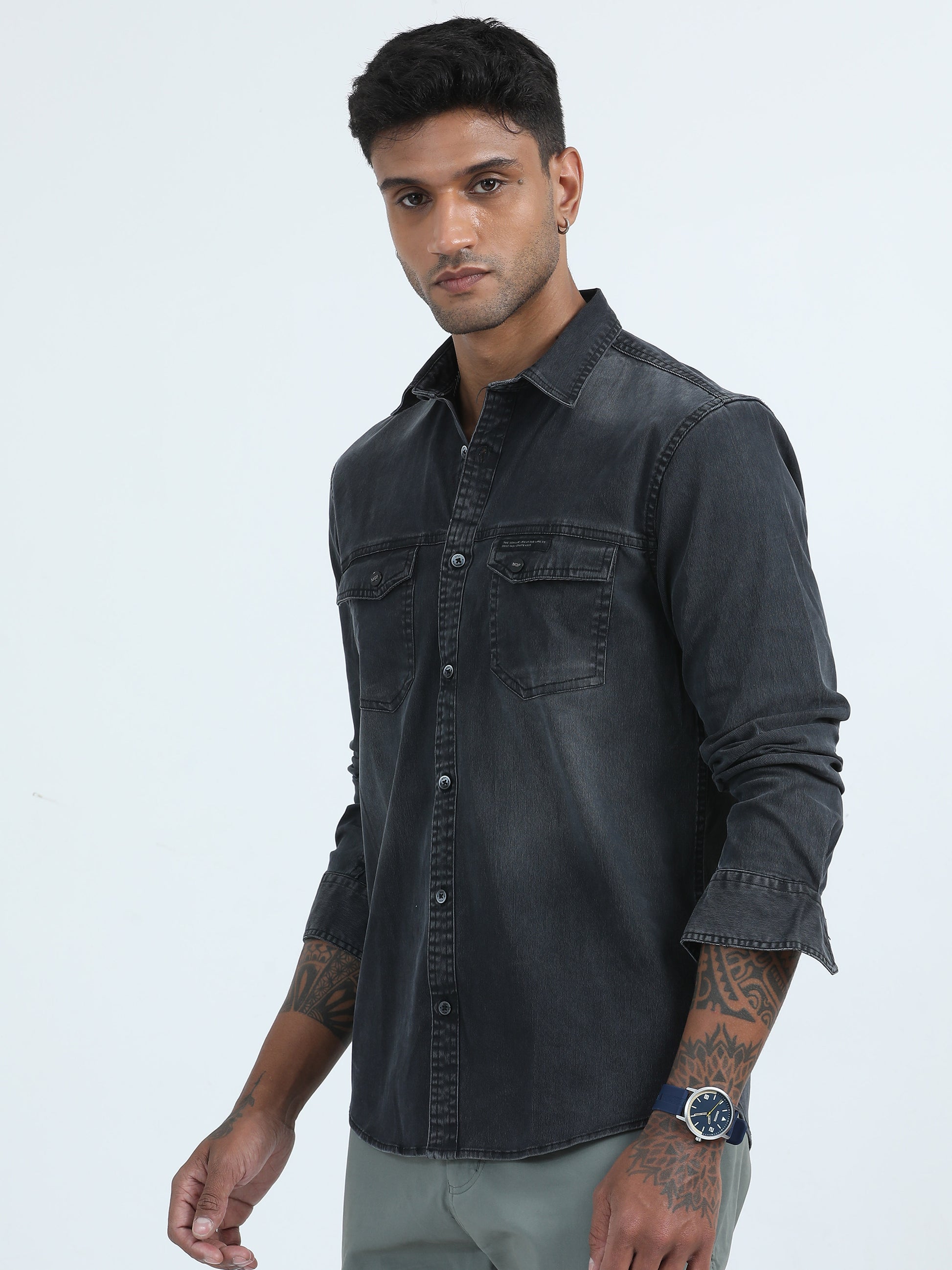 Denim Black Corduroy Shirt For Men