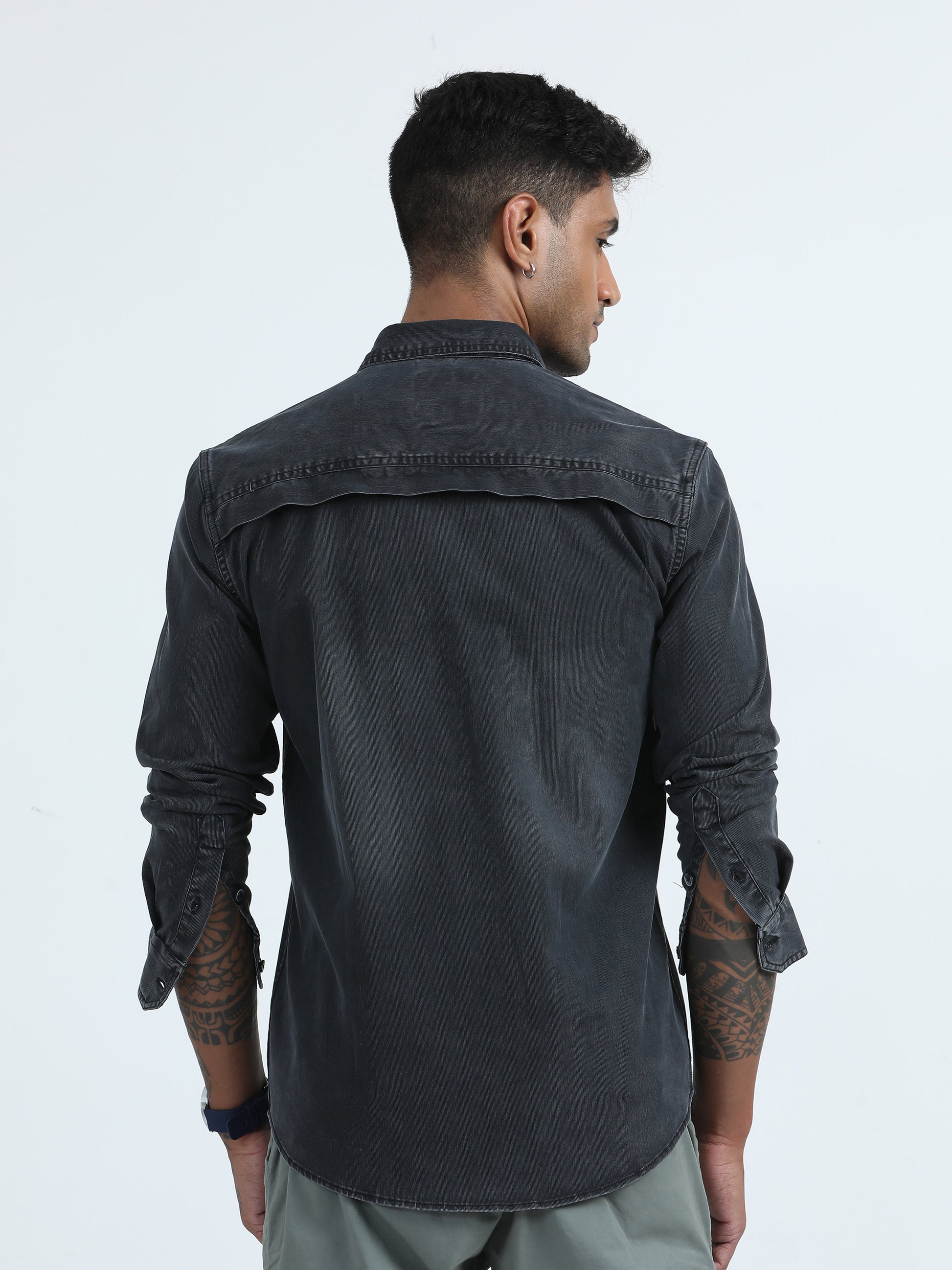 Denim Black Corduroy Shirt For Men