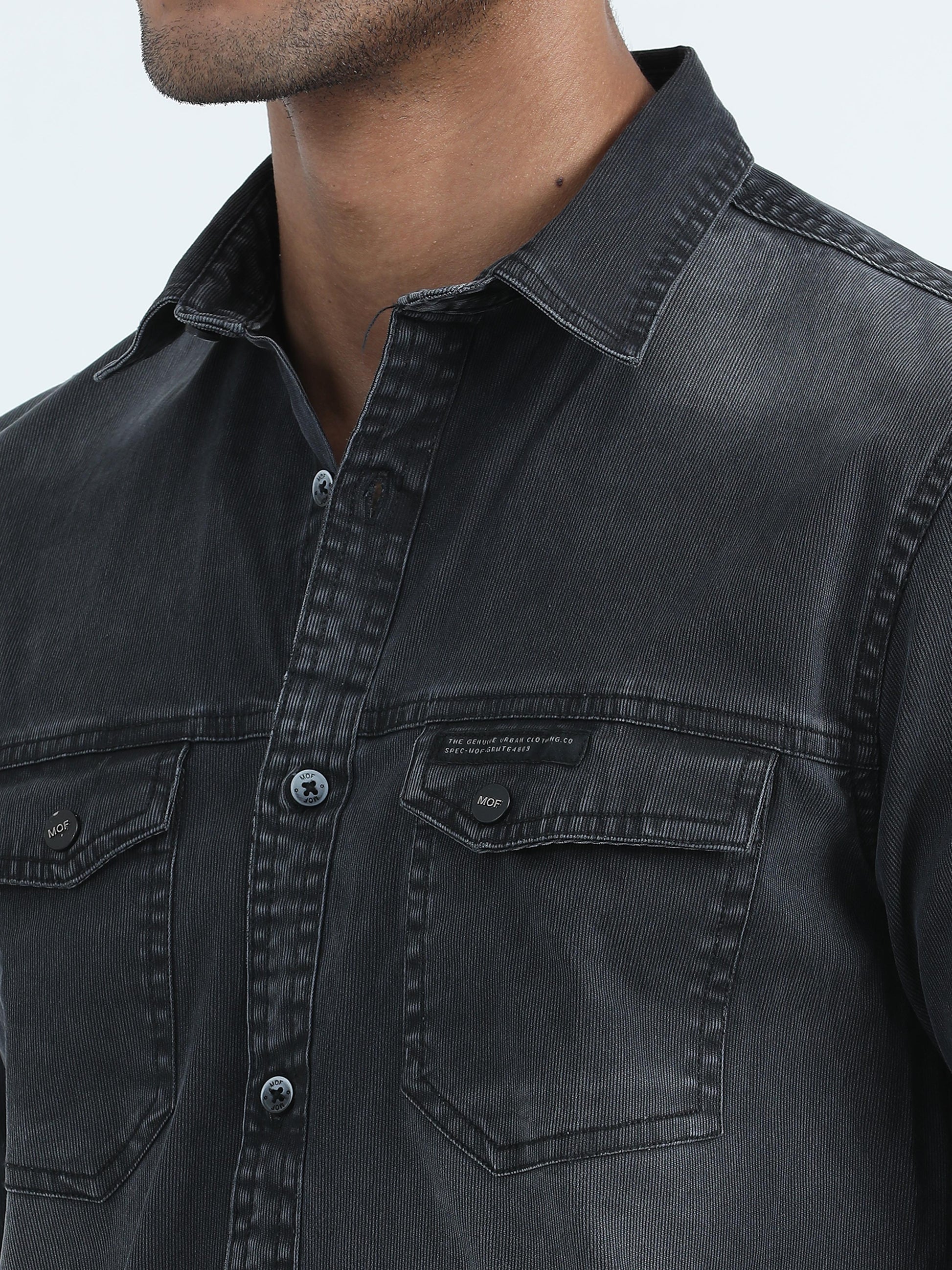 Denim Black Corduroy Shirt For Men