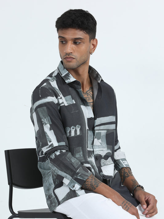  Nylon Digital Grey Colour Printed Shirt For Men