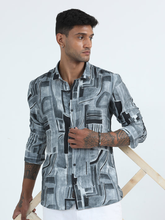 Nylon Digital D Grey Printed Shirt For Men