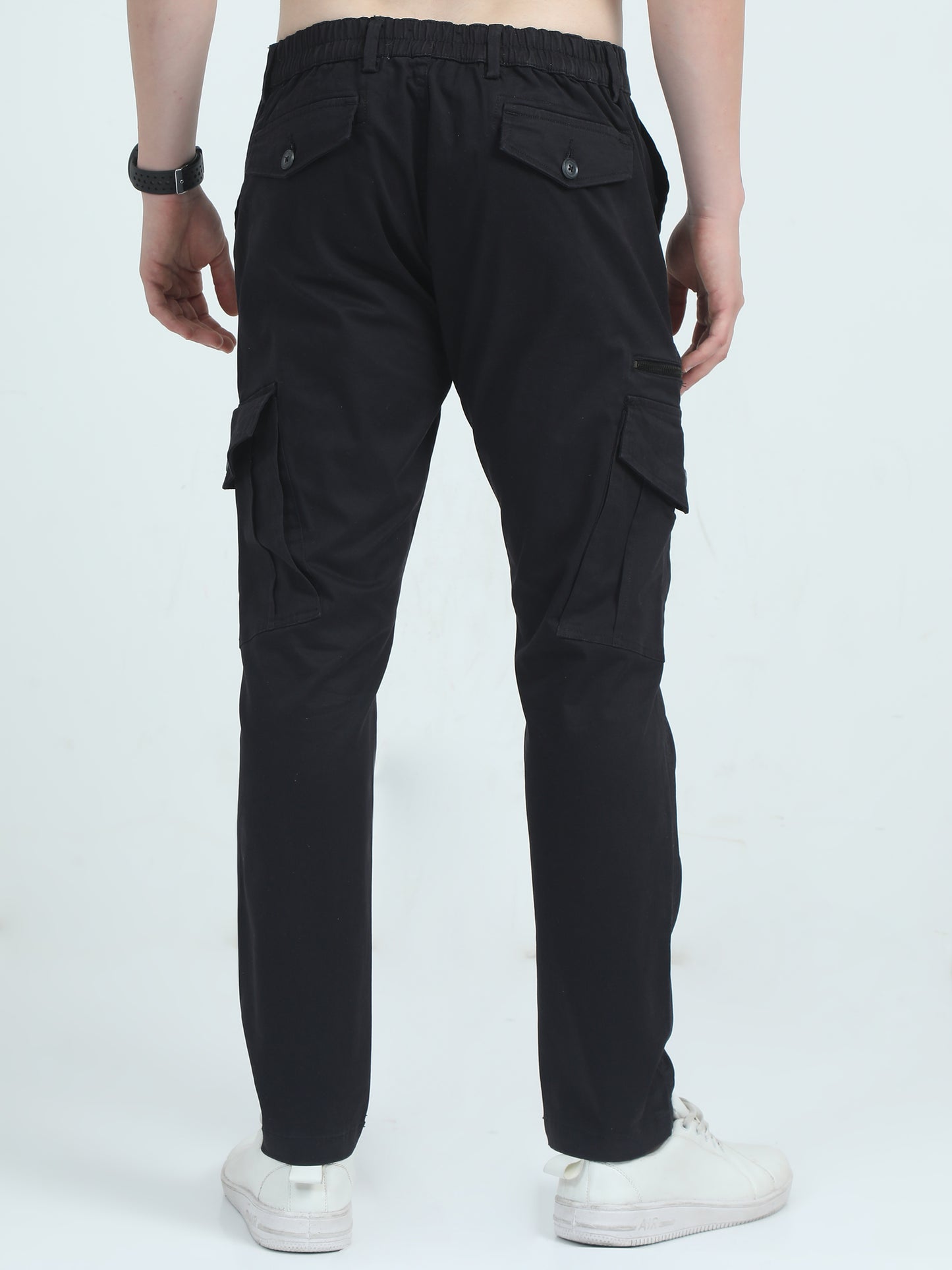 Twill Peach Cotton Mens Cargo Black Trousers