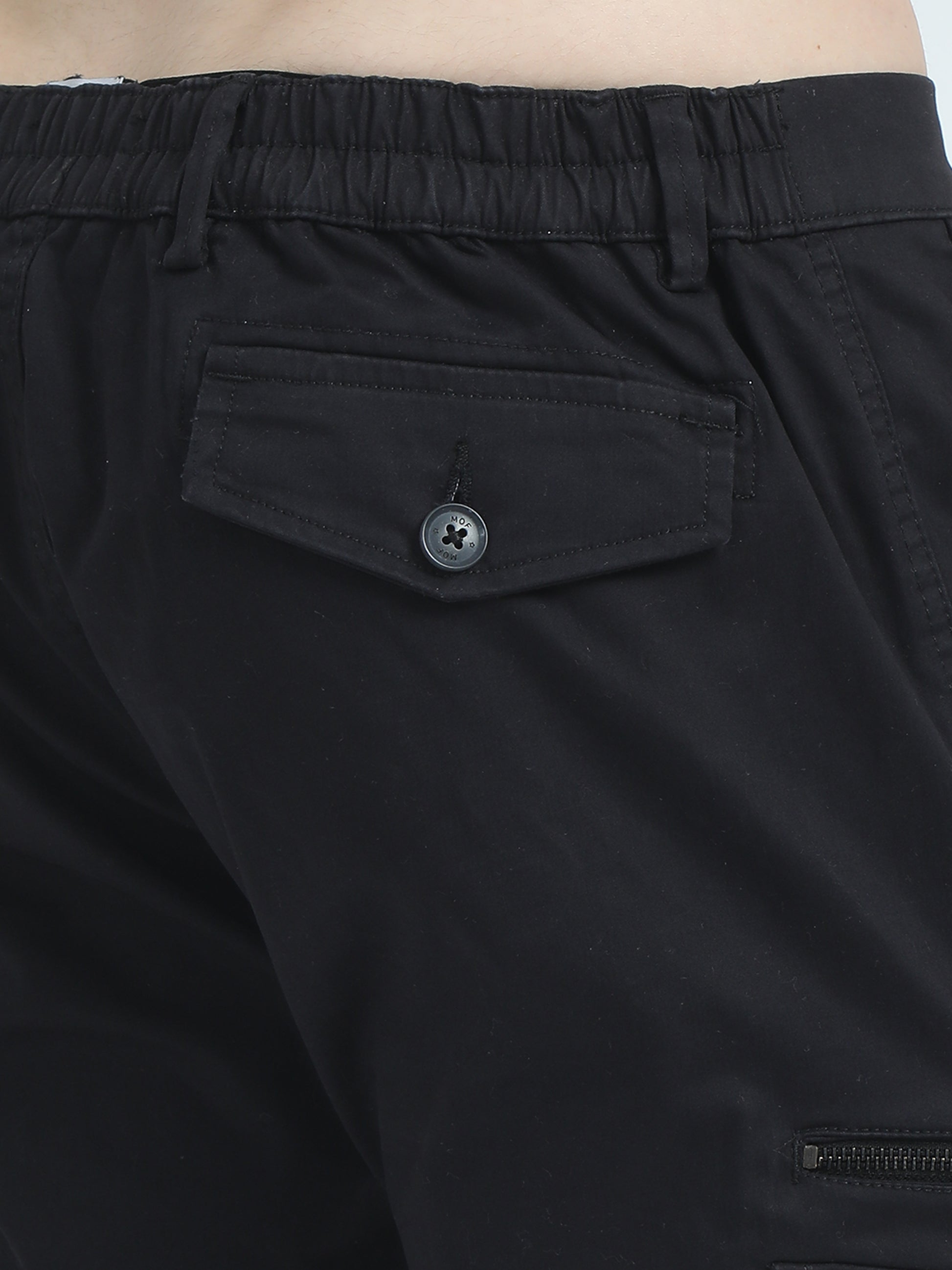 Twill Peach Cotton Mens Cargo Black Trousers