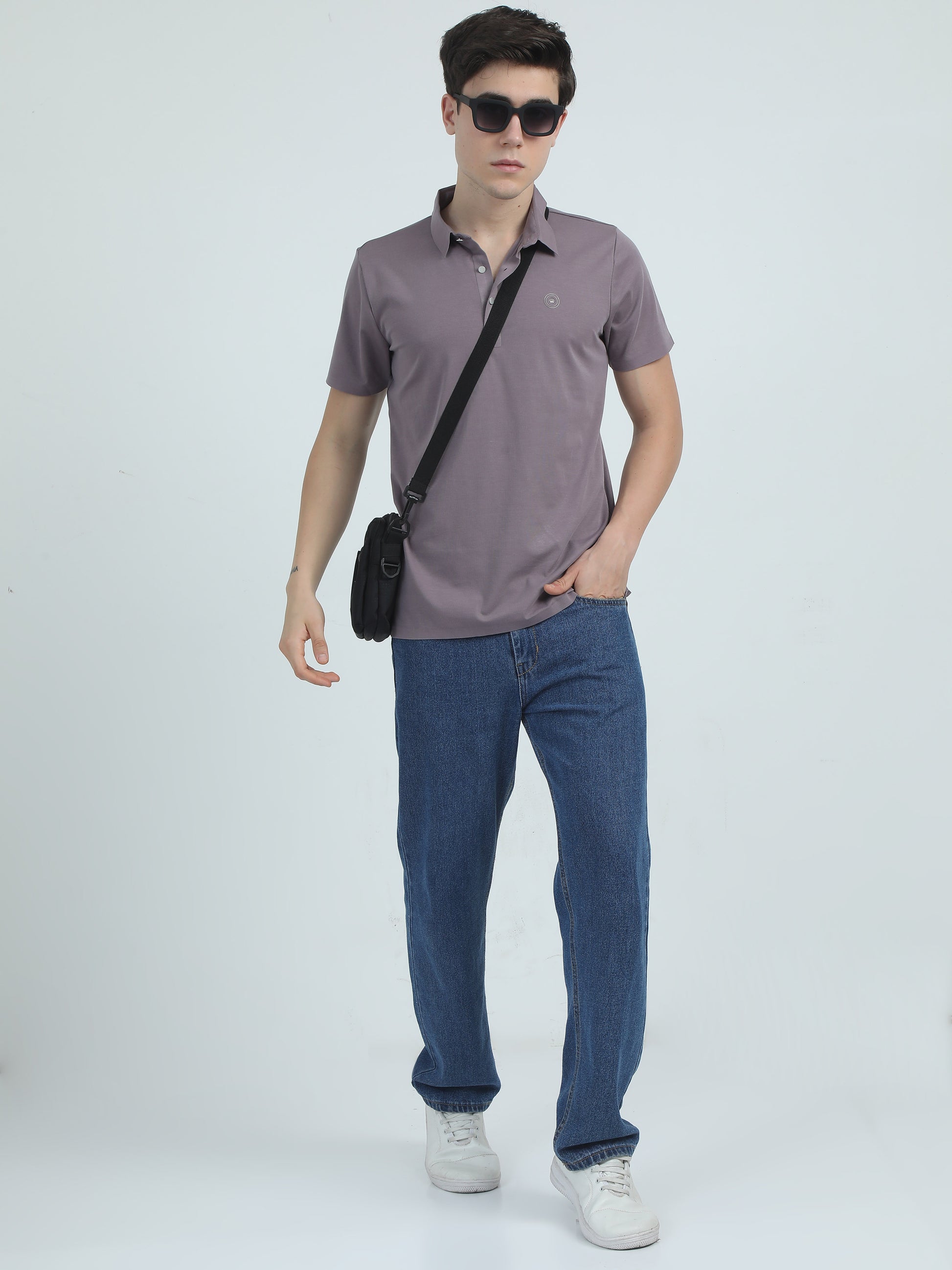 Shop Seamless Slim Fit Peach Polo Shirt Outfit Online
