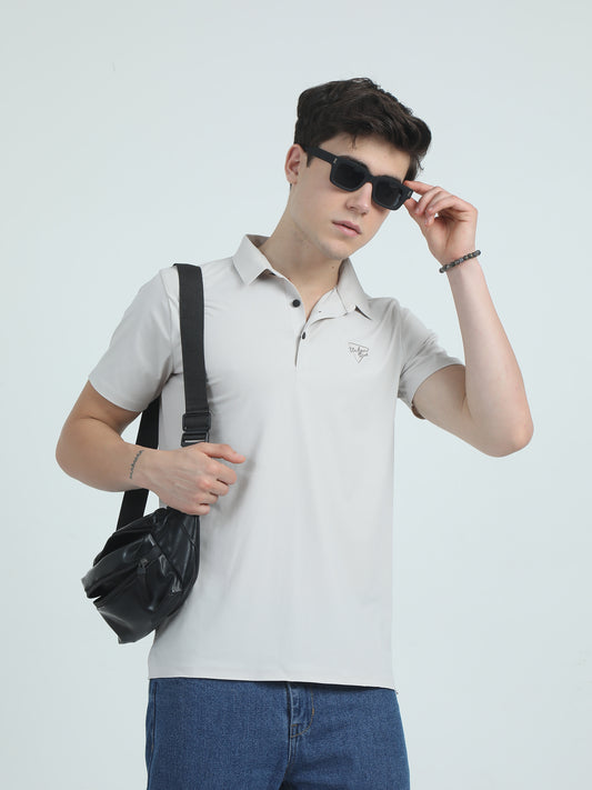 Seamless Cream Slim Fit Polo Tshirt