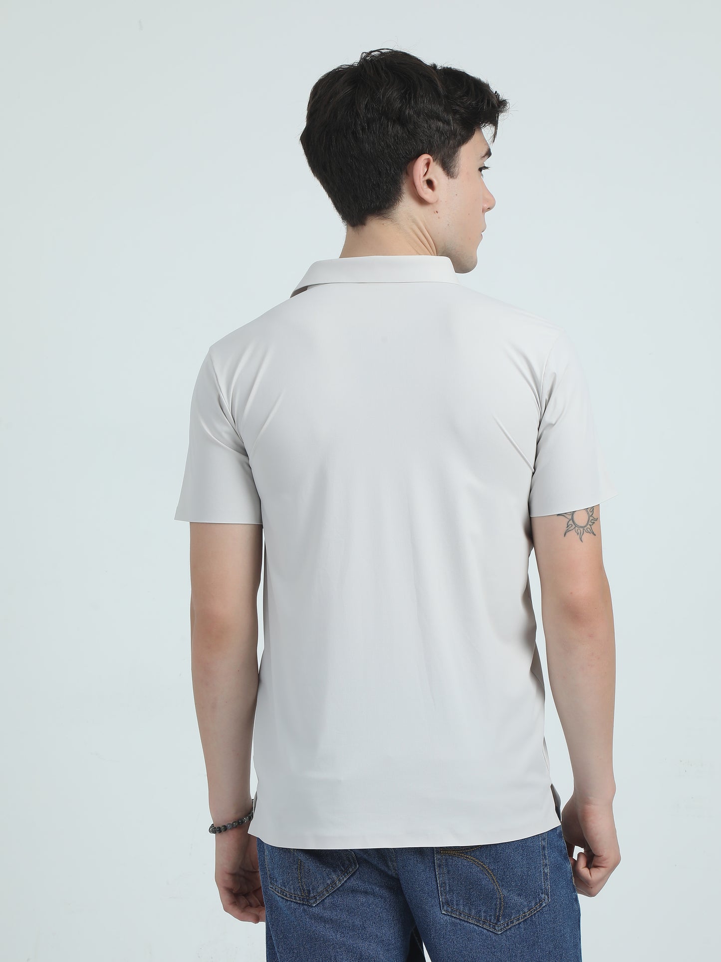 Seamless Cream Slim Fit Polo Tshirt