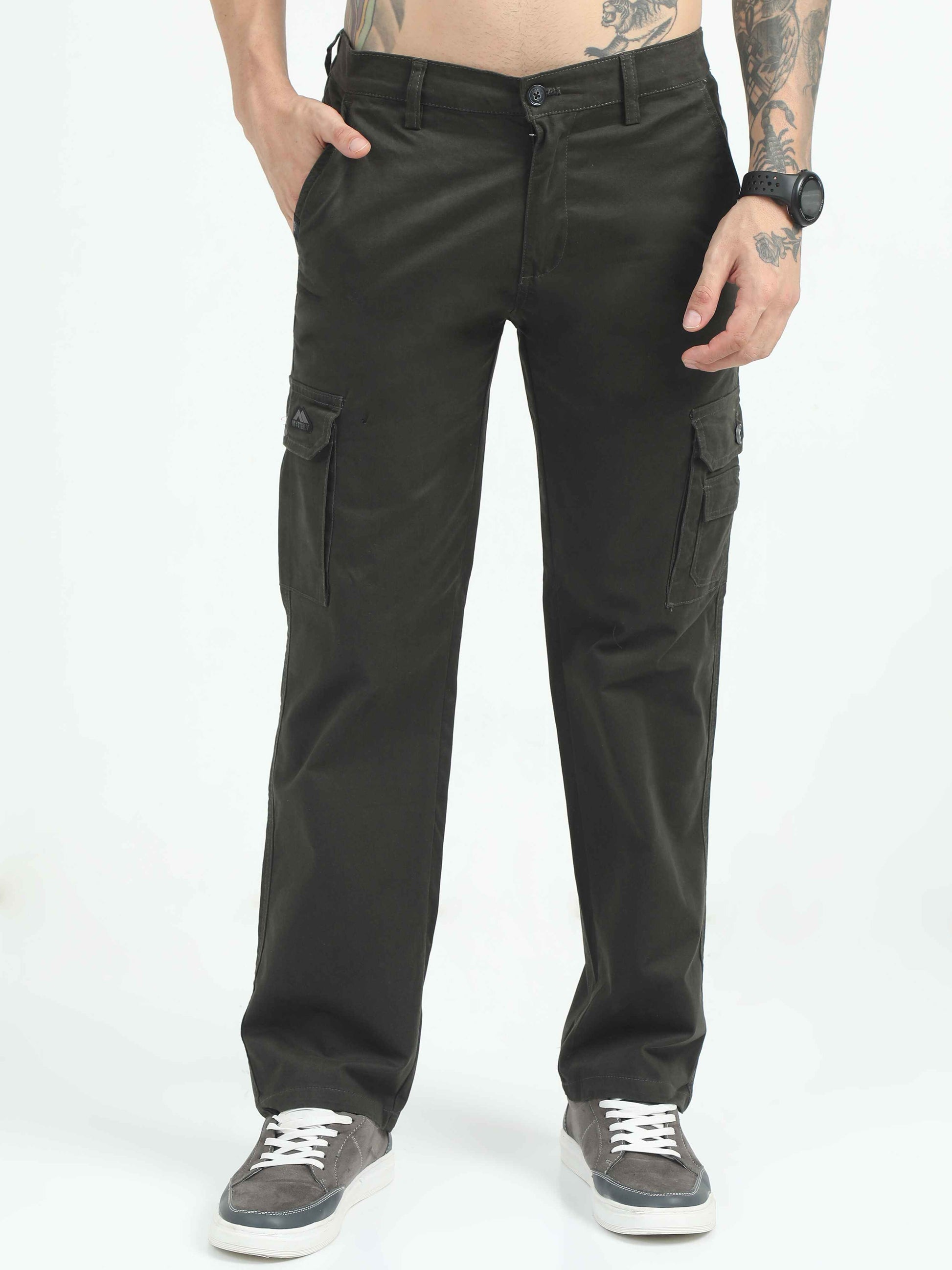 Relaxed Fit Dark Olive Cargo Pants For Men