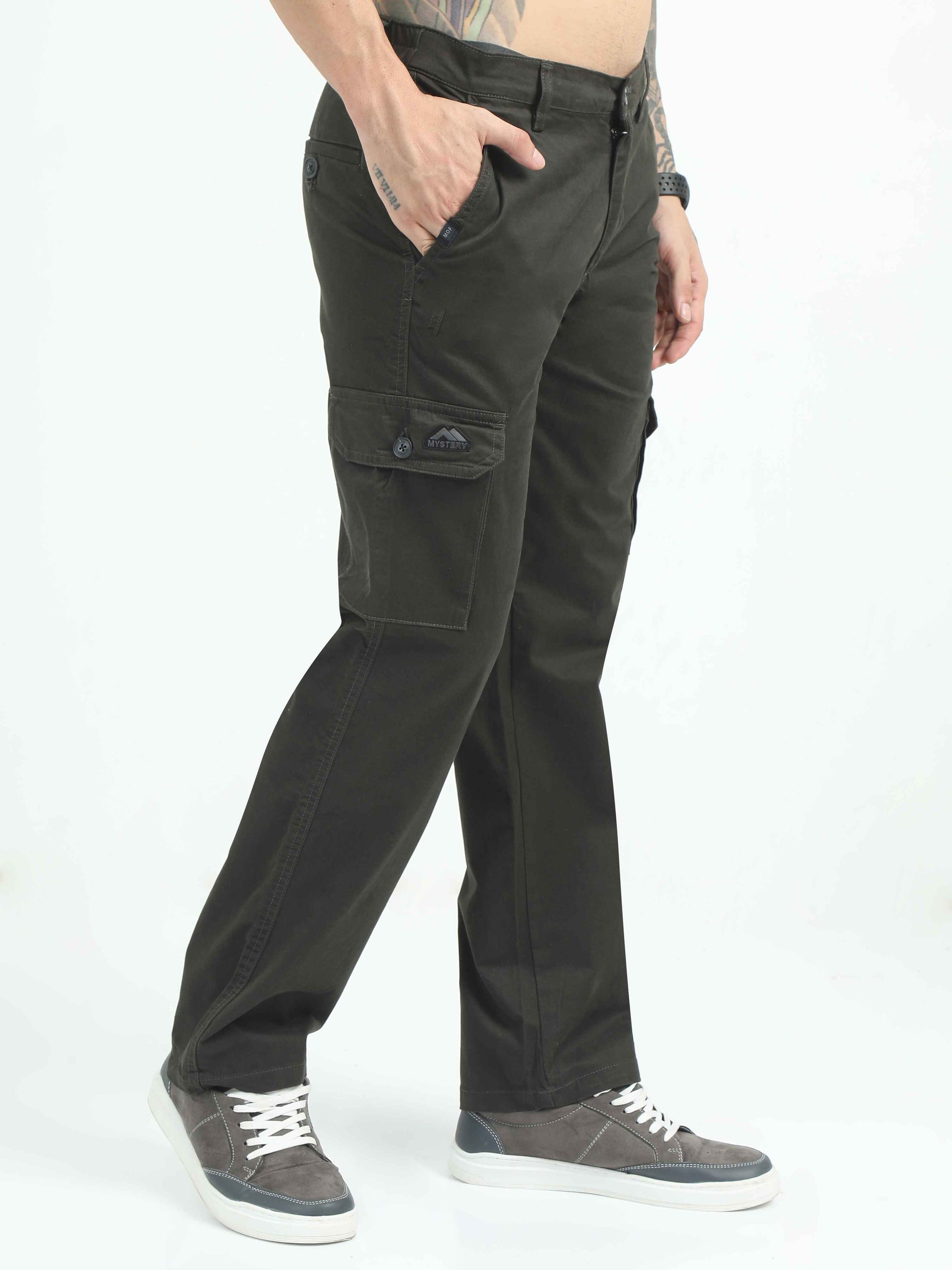 Relaxed Fit Dark Olive Cargo Pants For Men