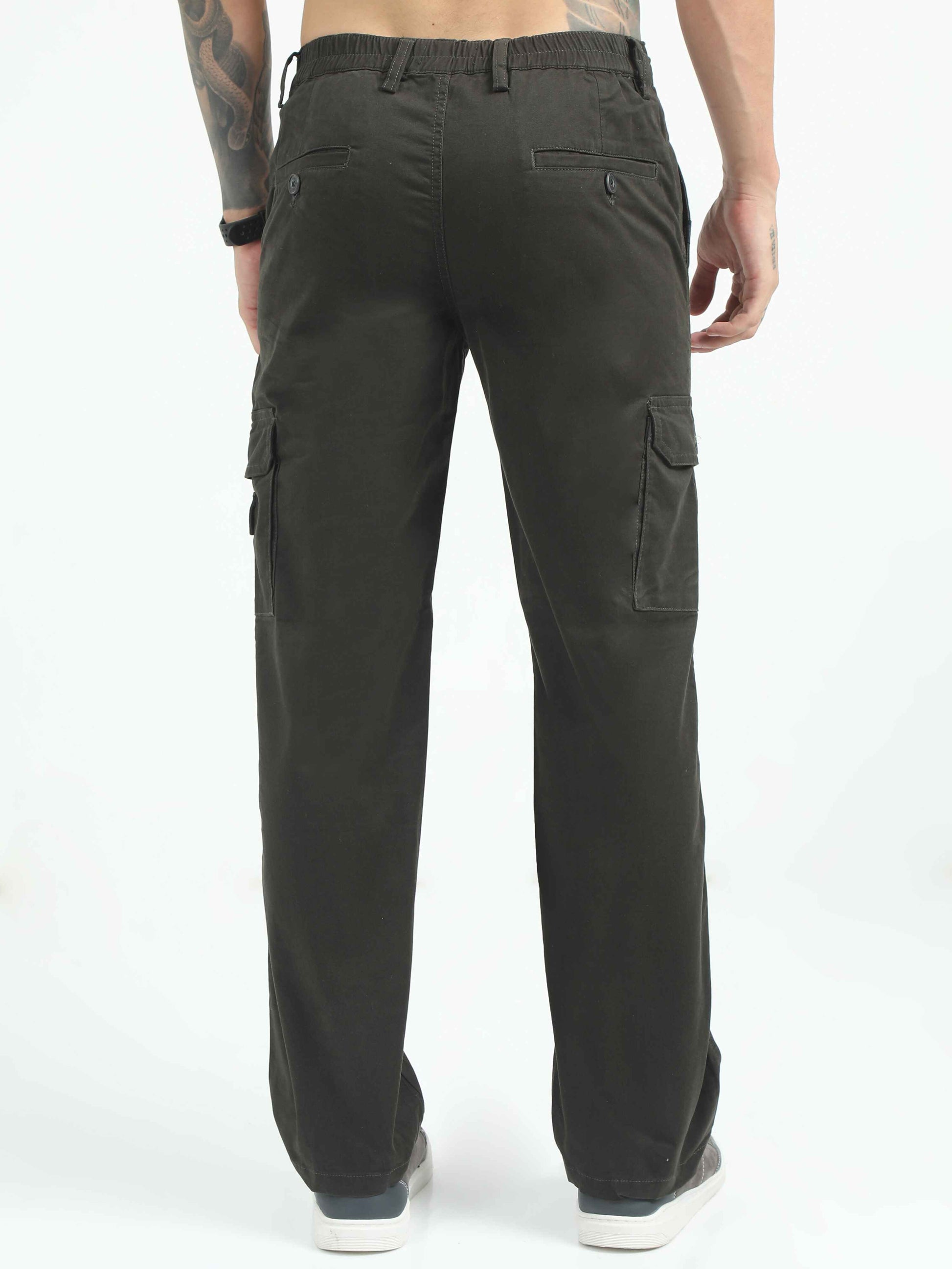 Relaxed Fit Dark Olive Cargo Pants For Men