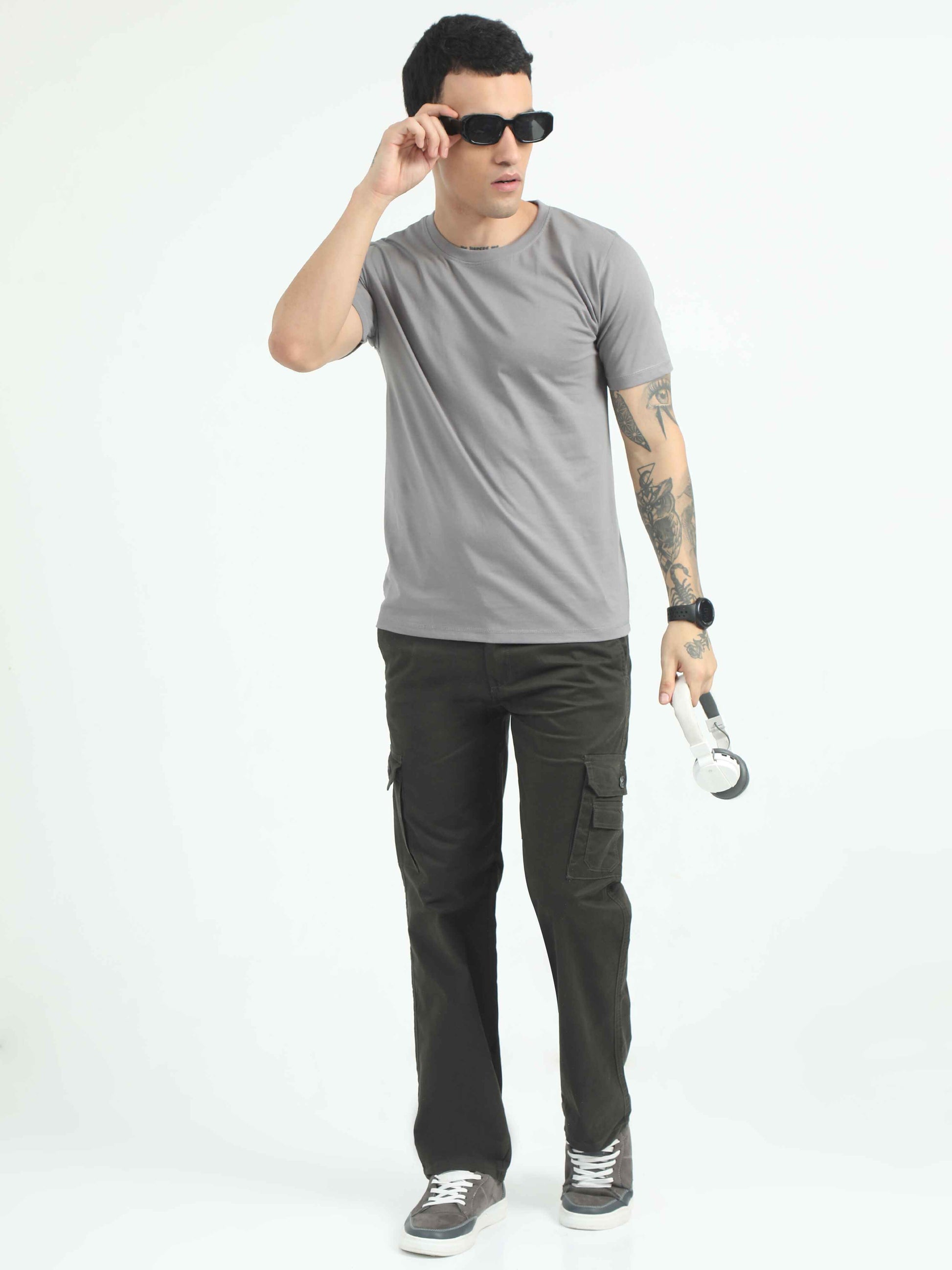 Relaxed Fit Dark Olive Cargo Pants For Men