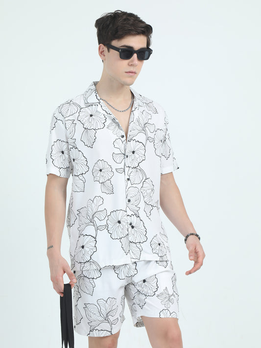 Nylon Viscose Printed White Night Suit For Men