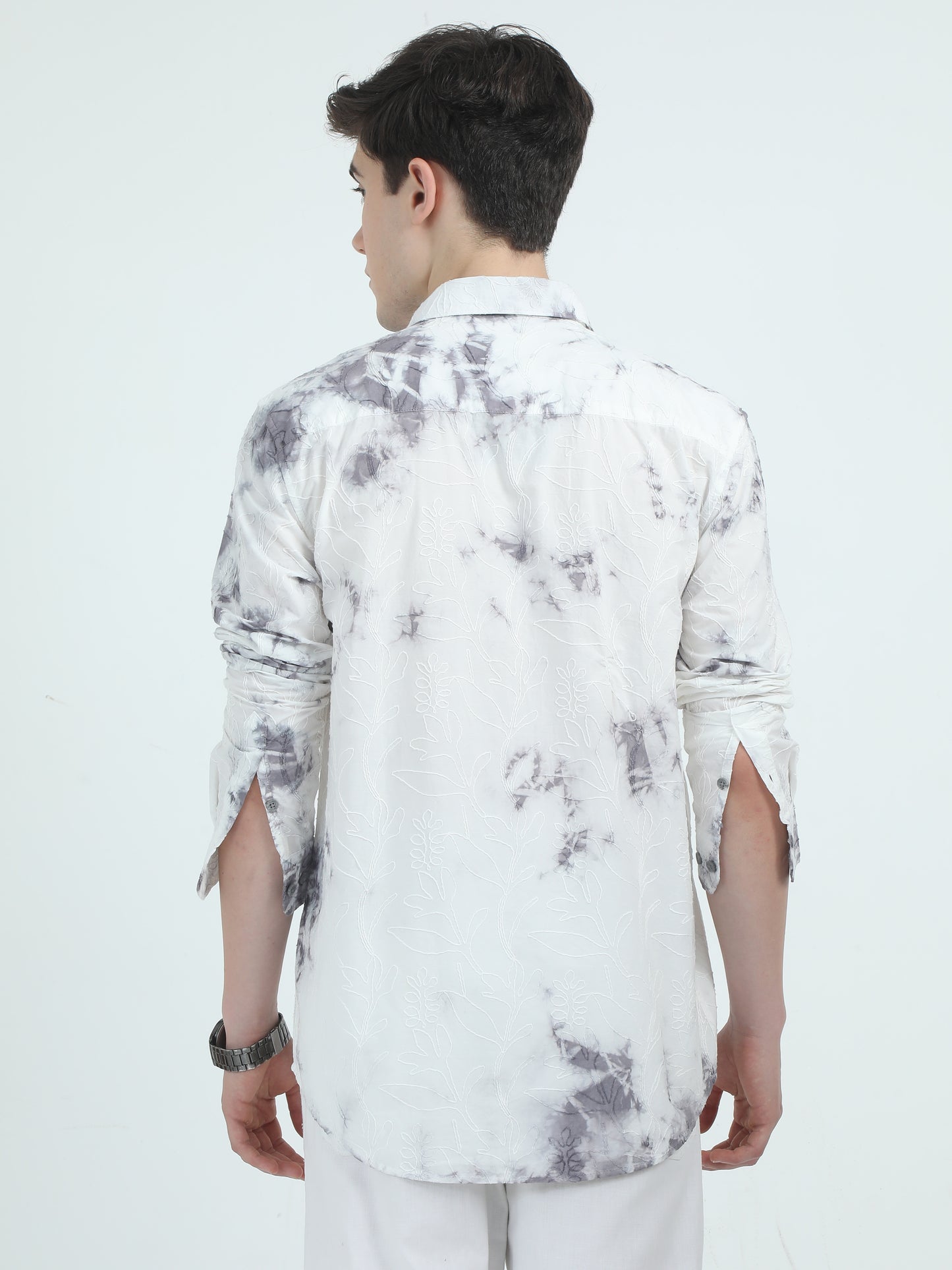 Charcoal Embroidered Cotton Shirt For Men