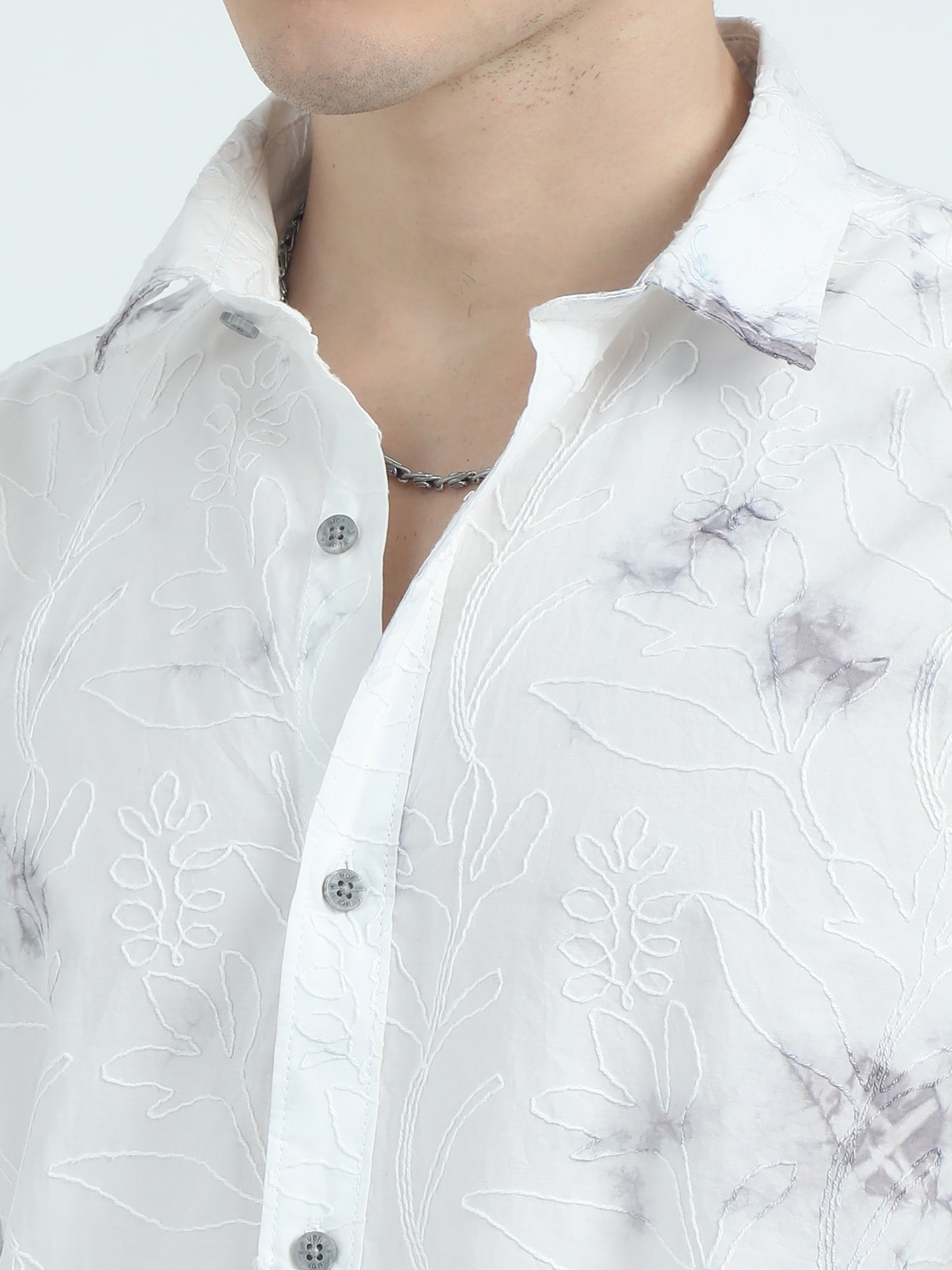 Charcoal Embroidered Cotton Shirt For Men