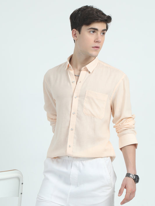 Linen Light Peach Cotton Shirt For Men