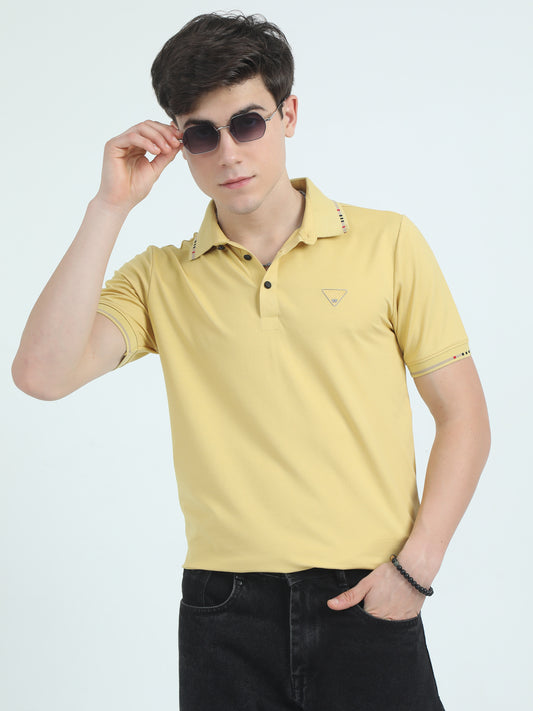 Seamless Slim Fit Yellow Polo Shirt For Men