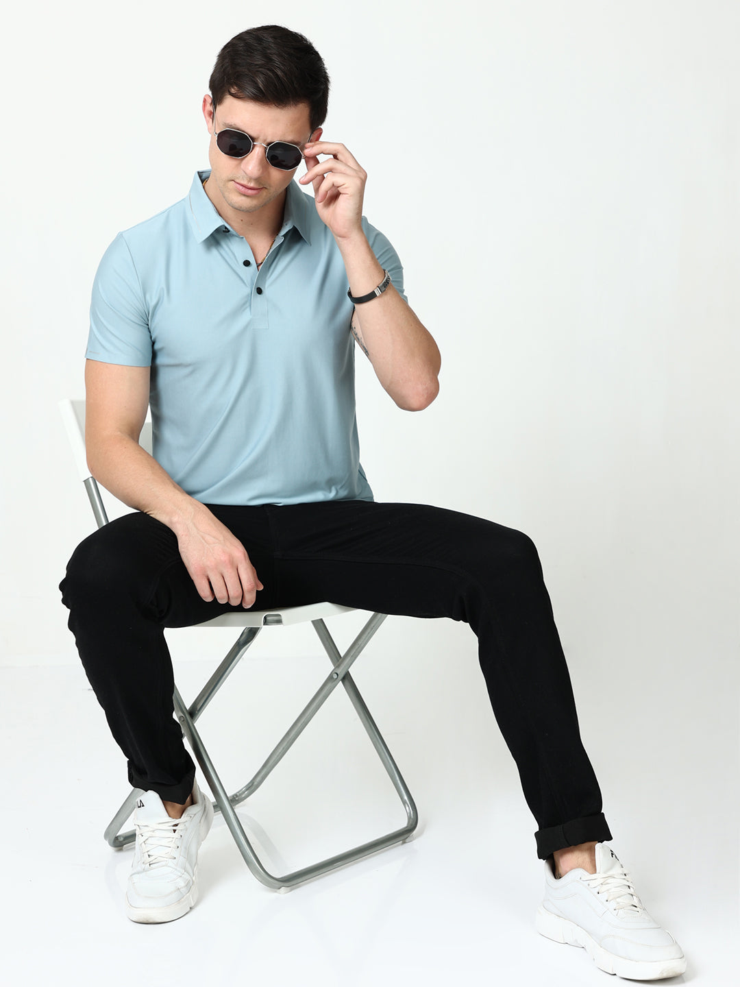 Trendy Seamless Jet Stream mens blue polo shirt