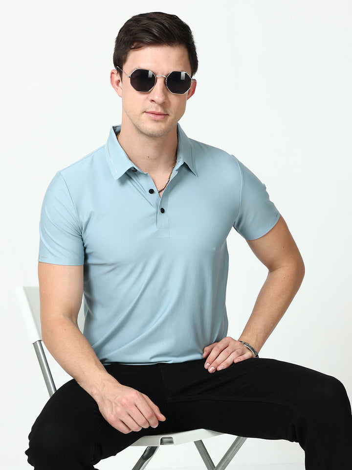 Trendy Seamless Jet Stream mens blue polo shirt