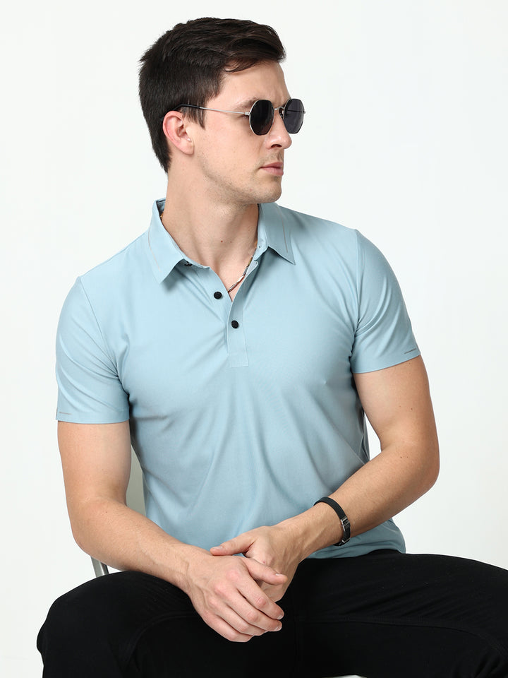 Trendy Seamless Jet Stream mens blue polo shirt