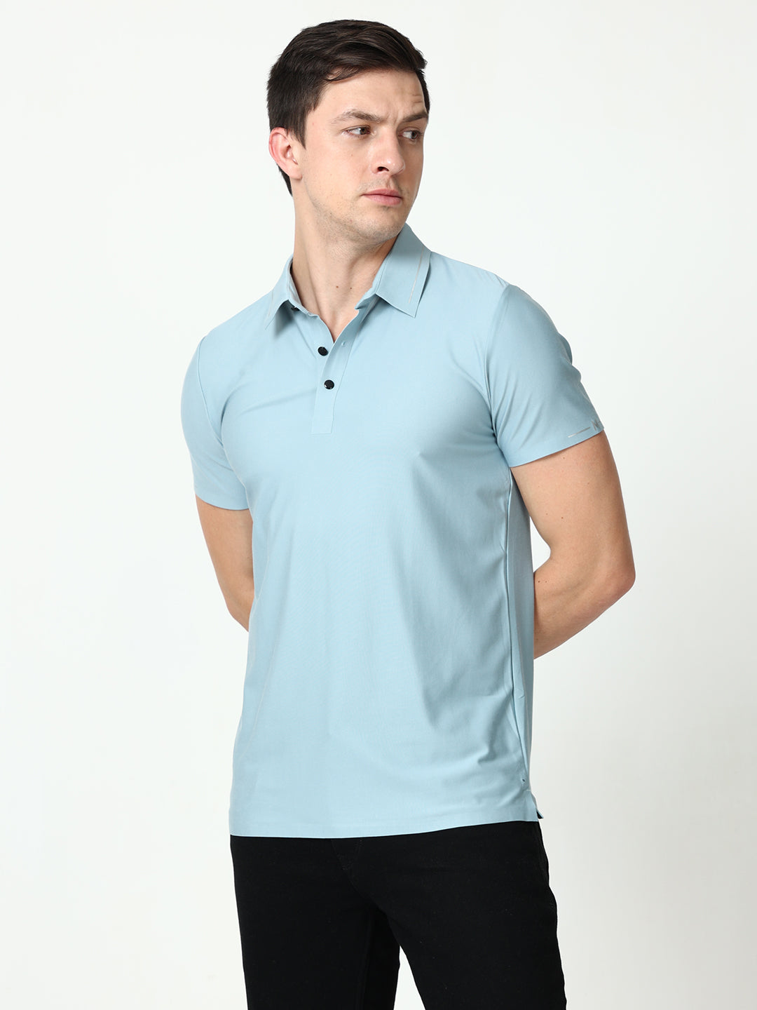 Trendy Seamless Jet Stream mens blue polo shirt