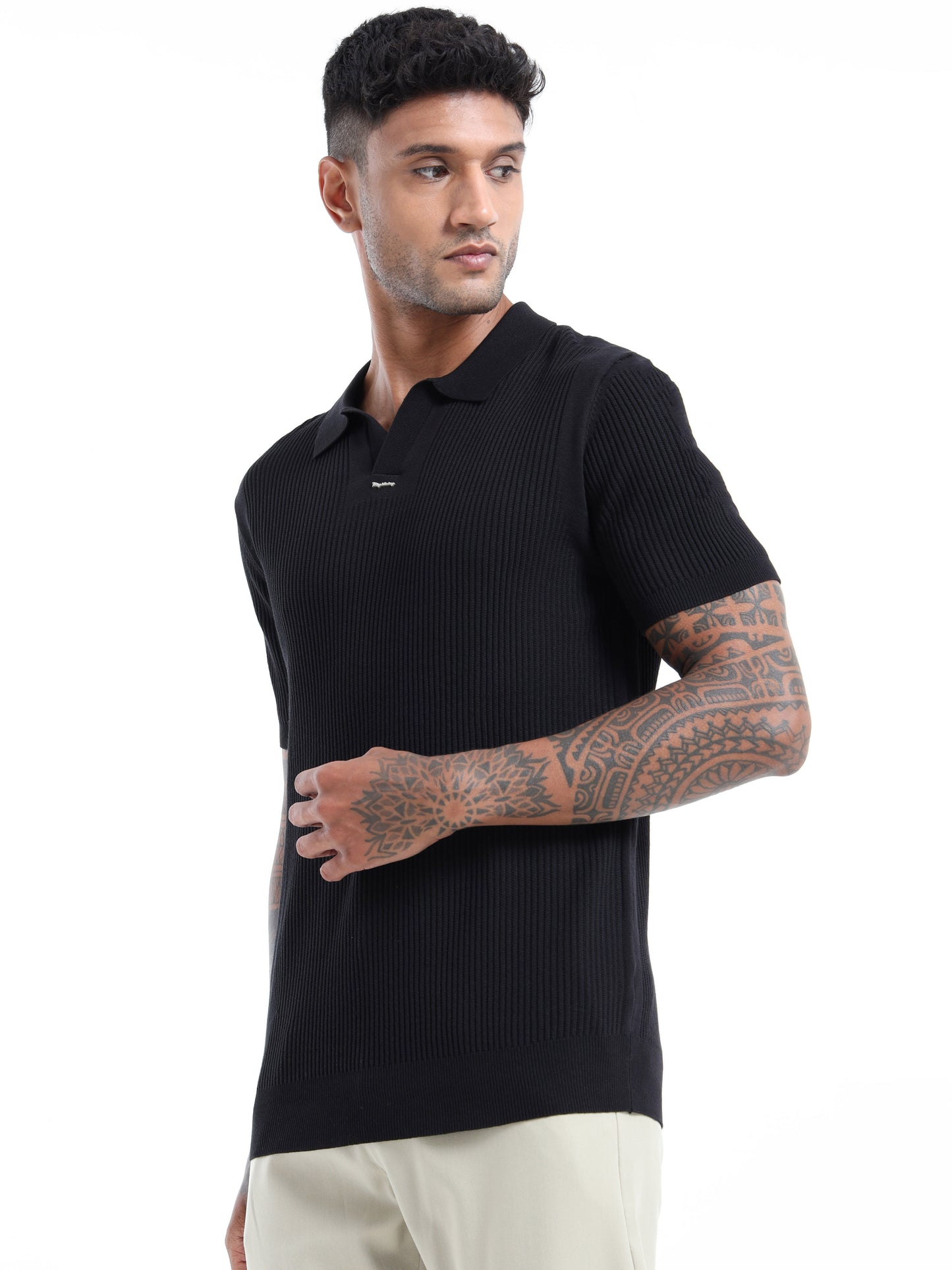 PREMIUM FLAT KNIT POLO - BLACK