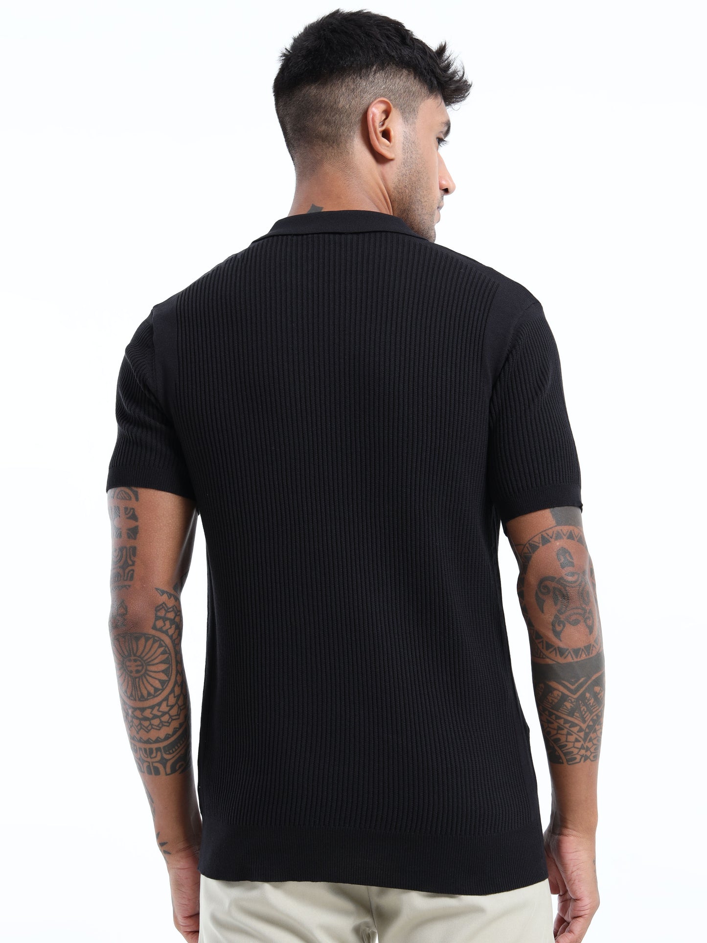 PREMIUM FLAT KNIT POLO - BLACK