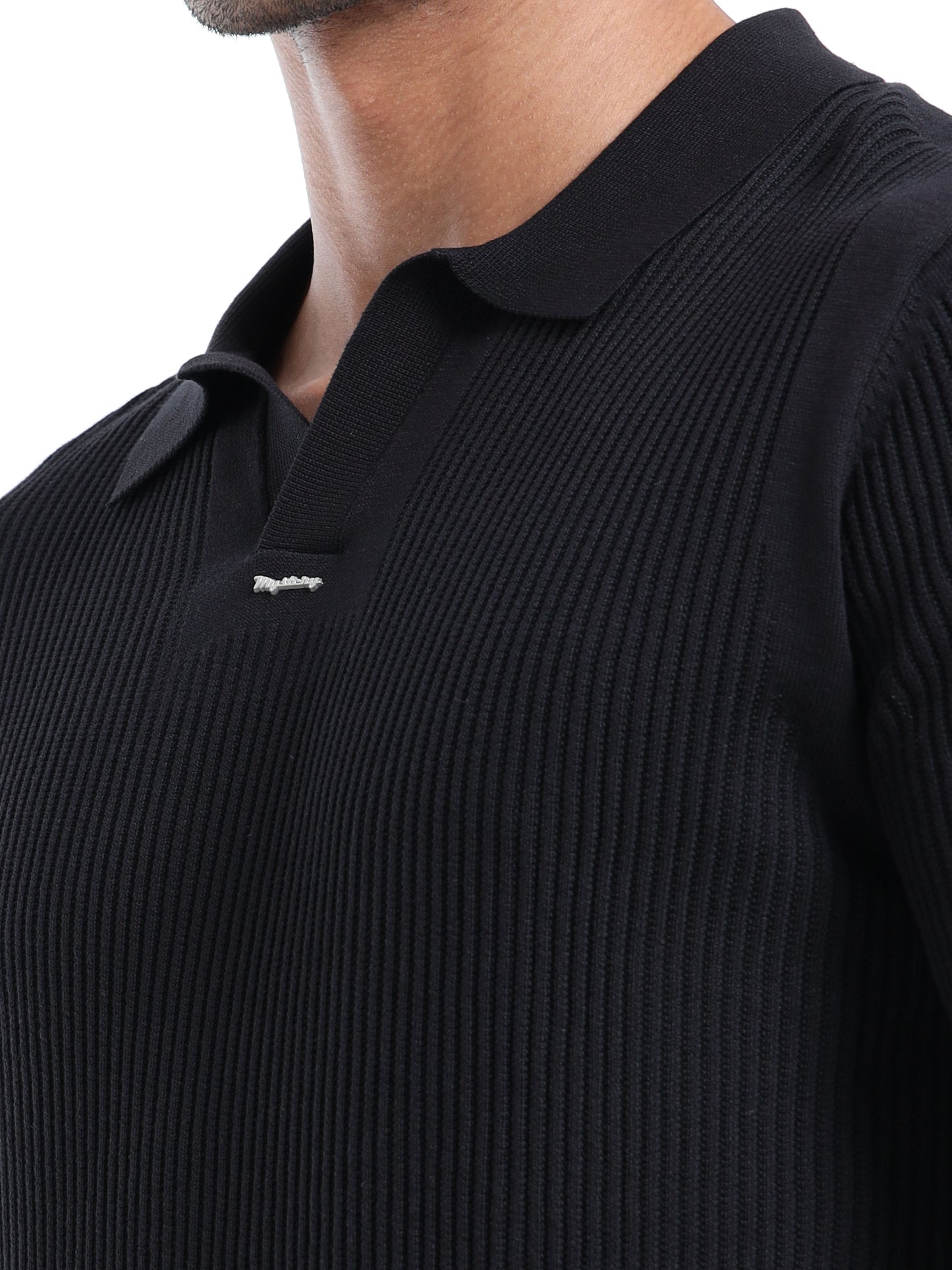 PREMIUM FLAT KNIT POLO - BLACK