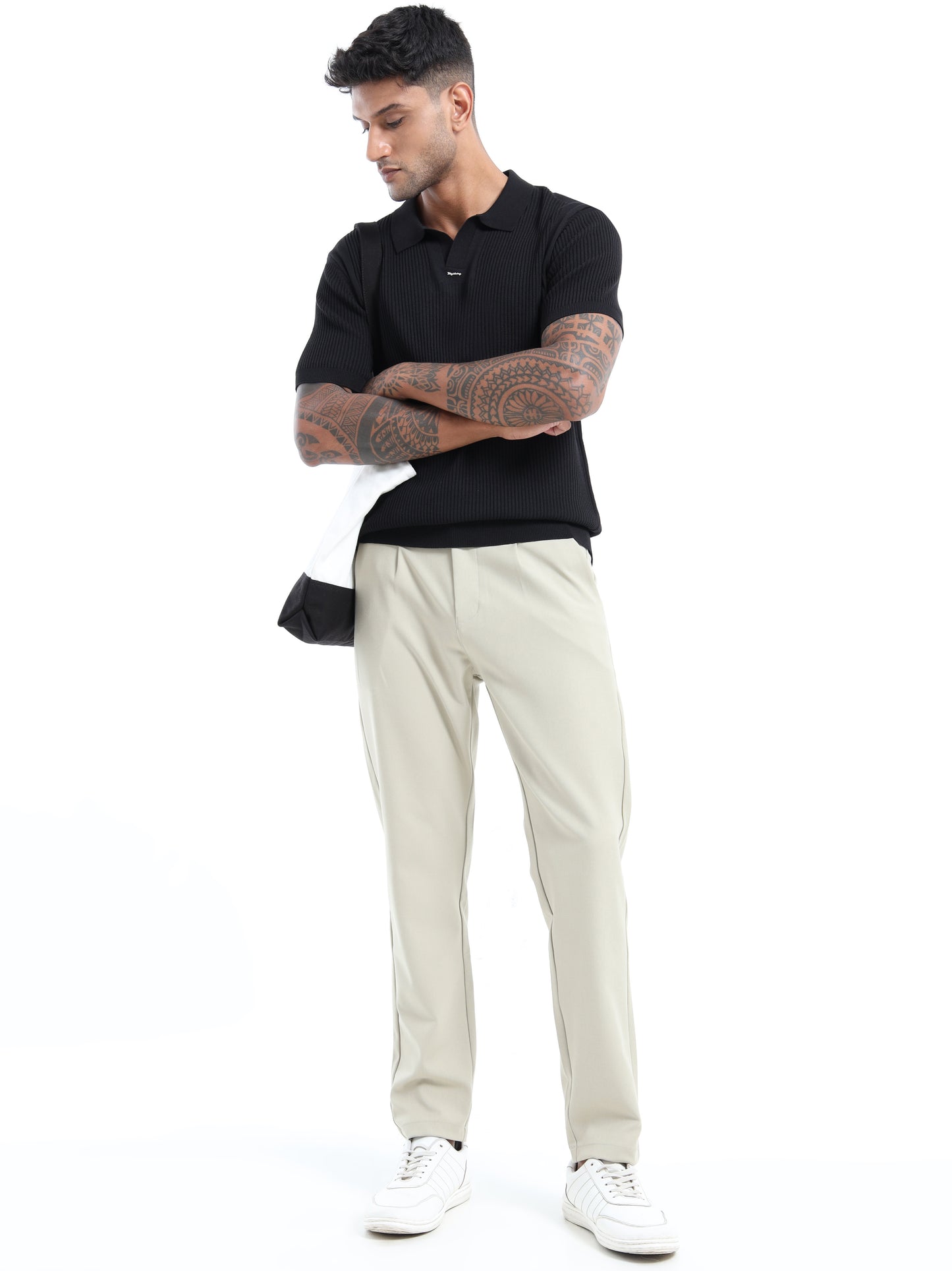 PREMIUM FLAT KNIT POLO - BLACK