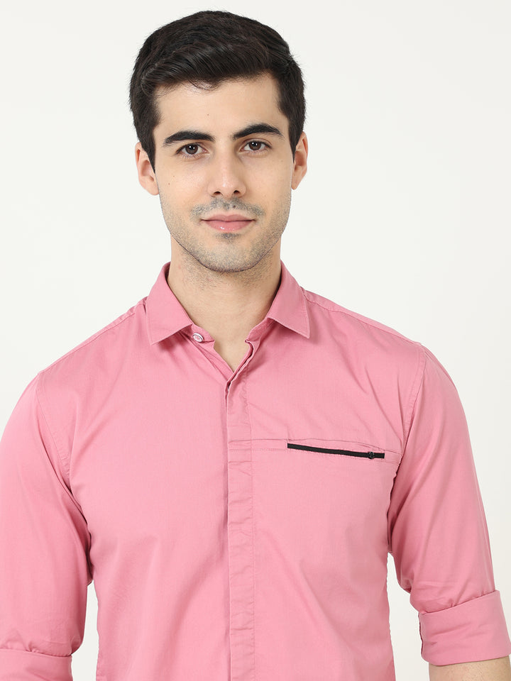  Pink Men's Shirt With Zipper Pocket 