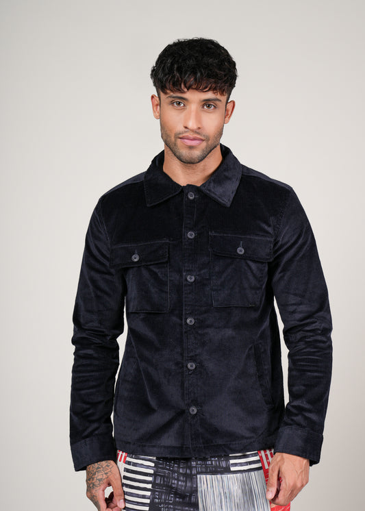 Navy Corduroy Tailored Fit Jacket