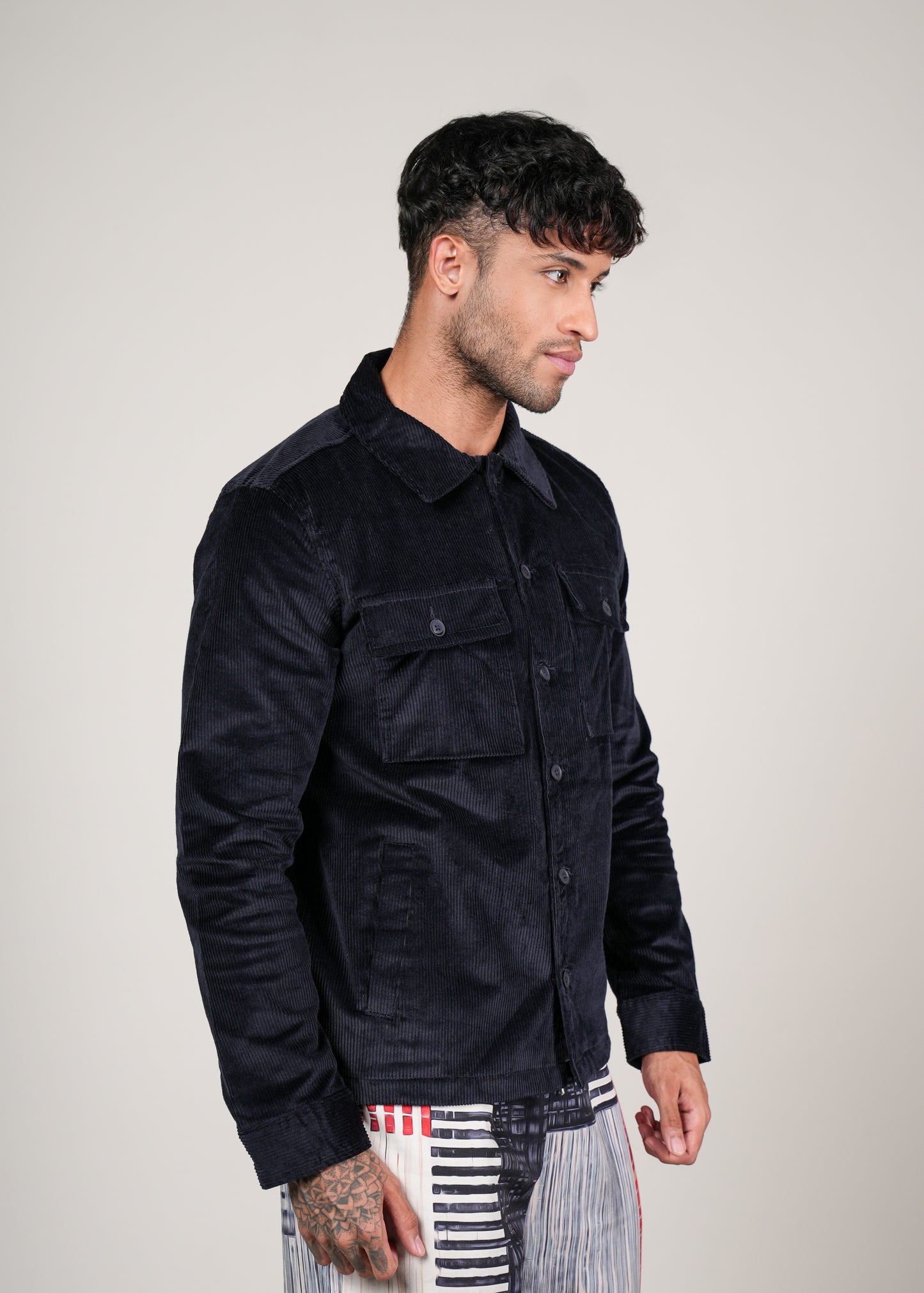 Navy Corduroy Tailored Fit Jacket