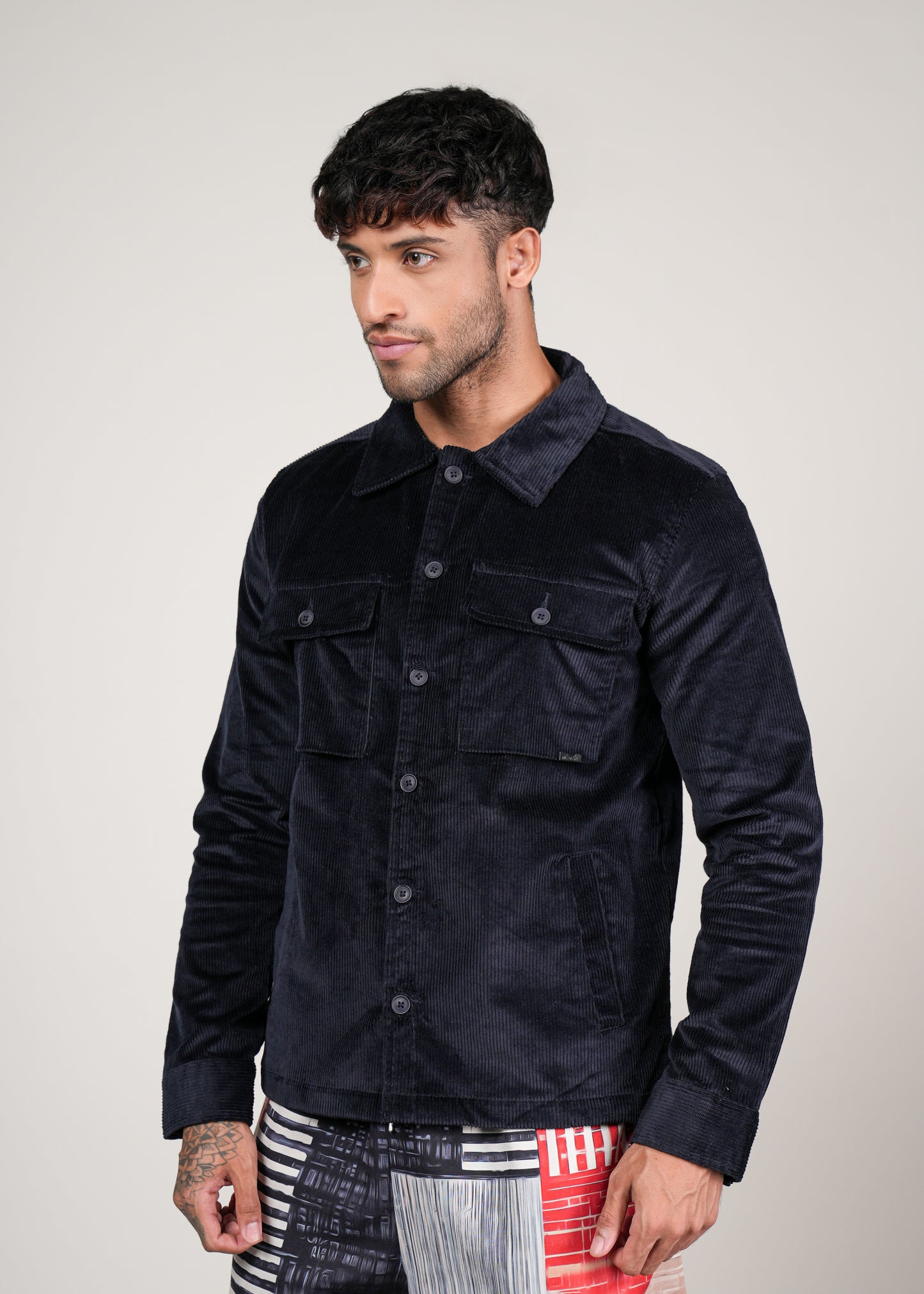 Navy Corduroy Tailored Fit Jacket