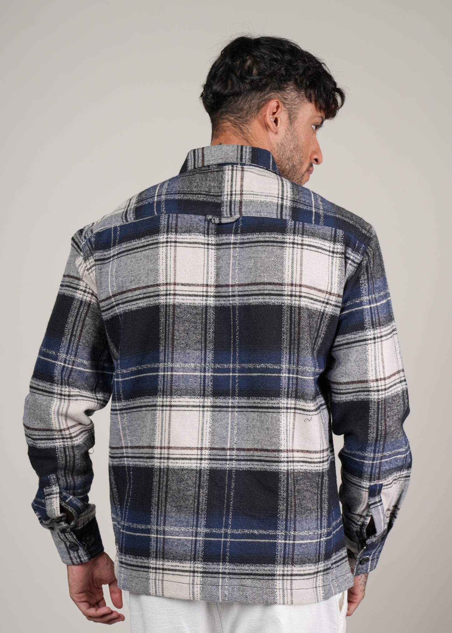 Men’s Premium Navy  Brushed Cotton Checked Shacket