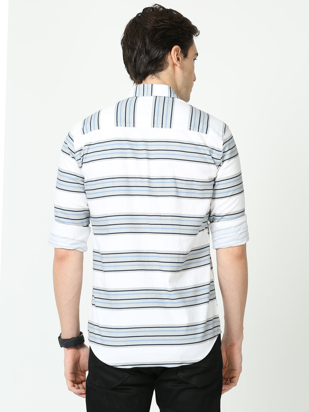 Milk White Horizontal Line Shirt Mens