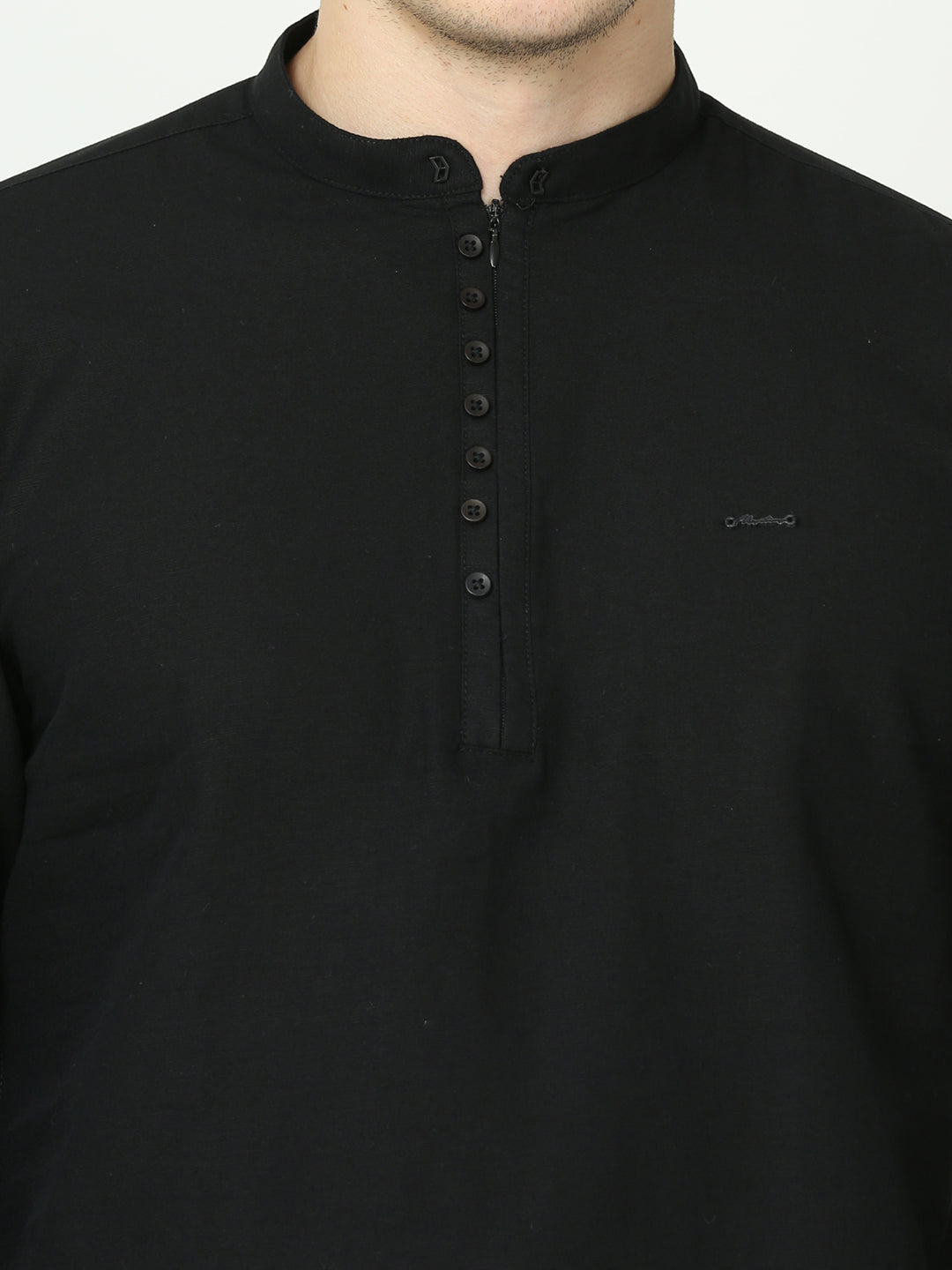 Plain Dobby Straight Black Kurta For Men