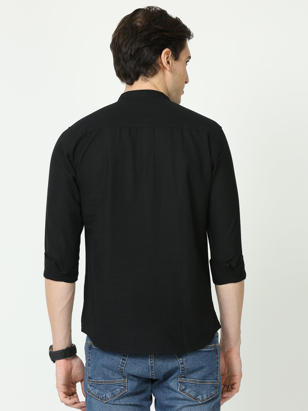 Plain Dobby Straight Black Kurta For Men