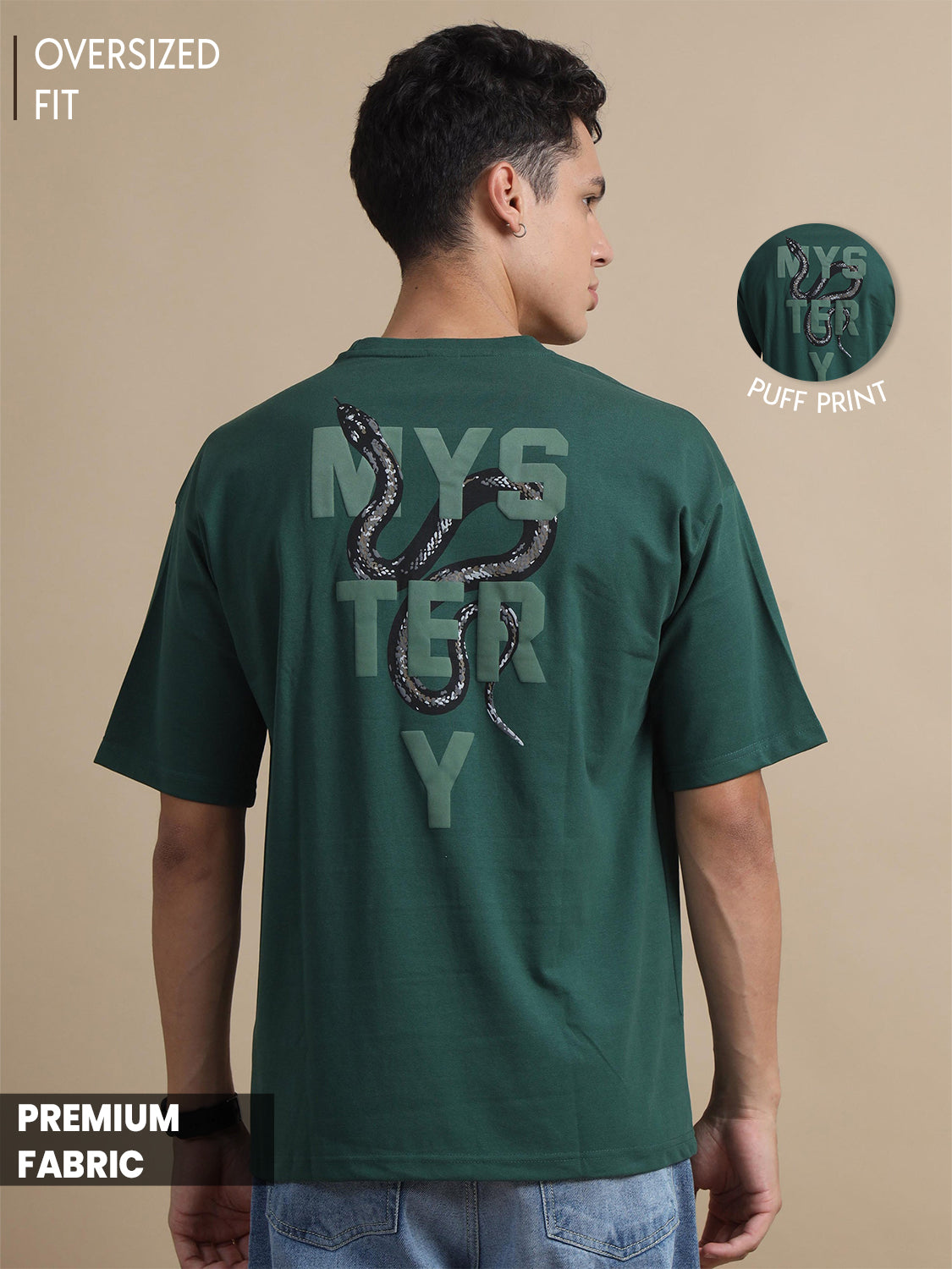 Puff Green Oversized Drop Shoulder T Shirt Men